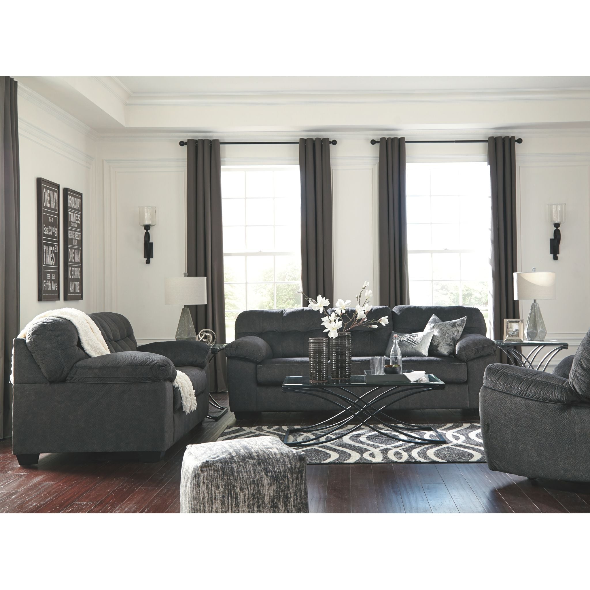 Accrington Loveseat in Granite Fabric - Stylish and Comfortable Small Sofa for Living Room, Apartment, or Office