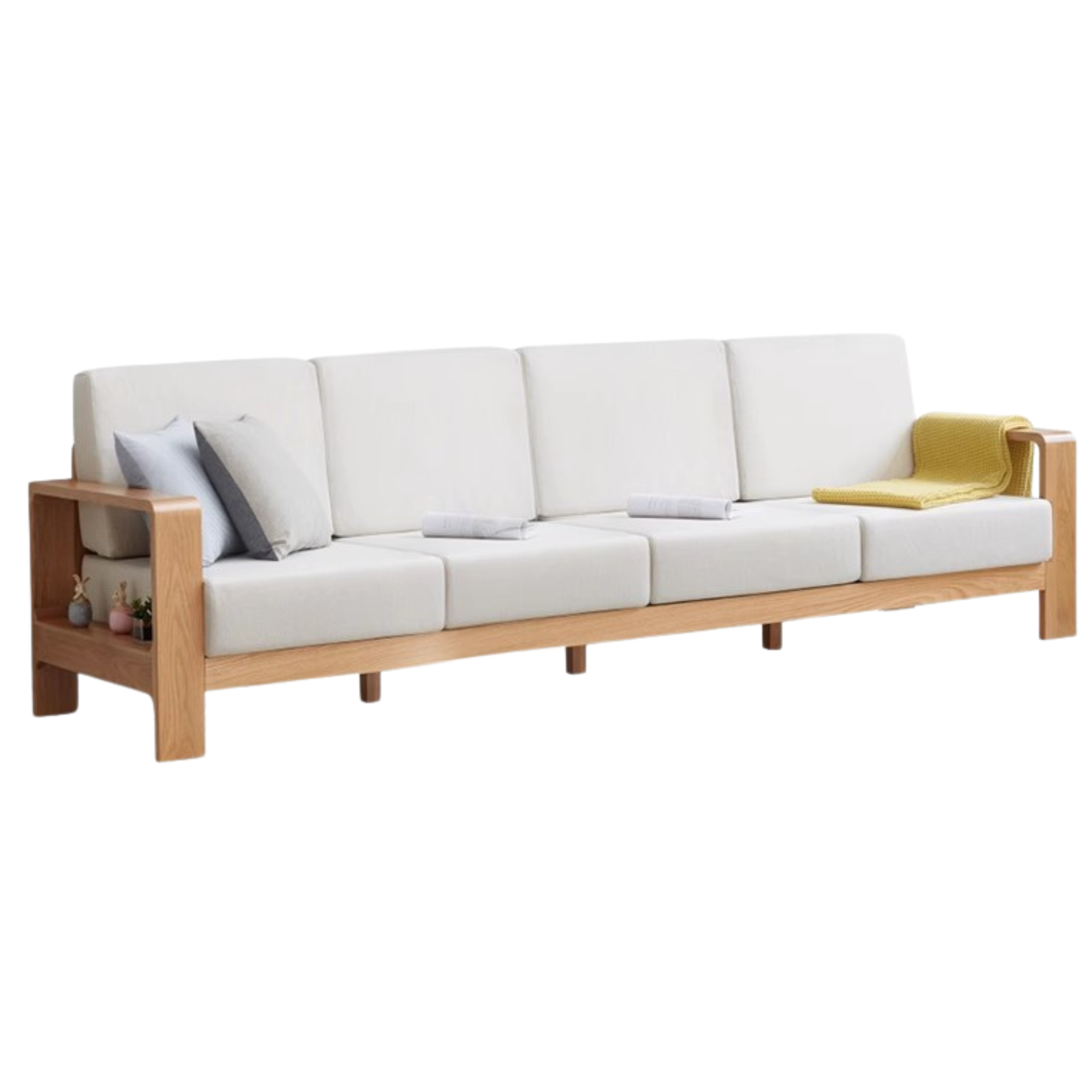 Oak Solid Wood Modern Fabric Sofa - Contemporary Living Room Furniture for Small Spaces & Apartments | Durable & Stylish Home Decor