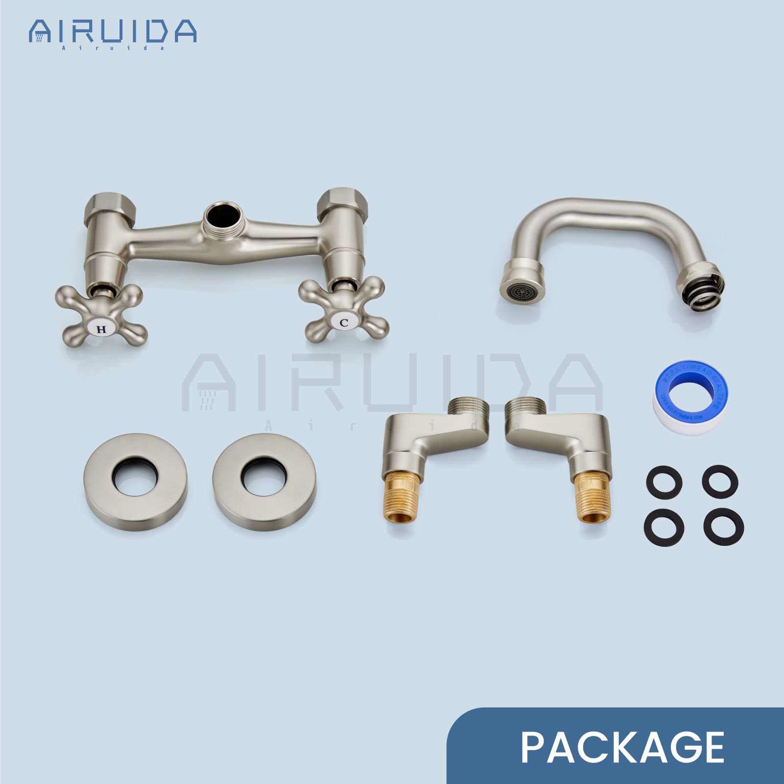 Brushed Nickel Wall Mount Kitchen Faucet - 360° Rotatable for Sink & Restaurant Use