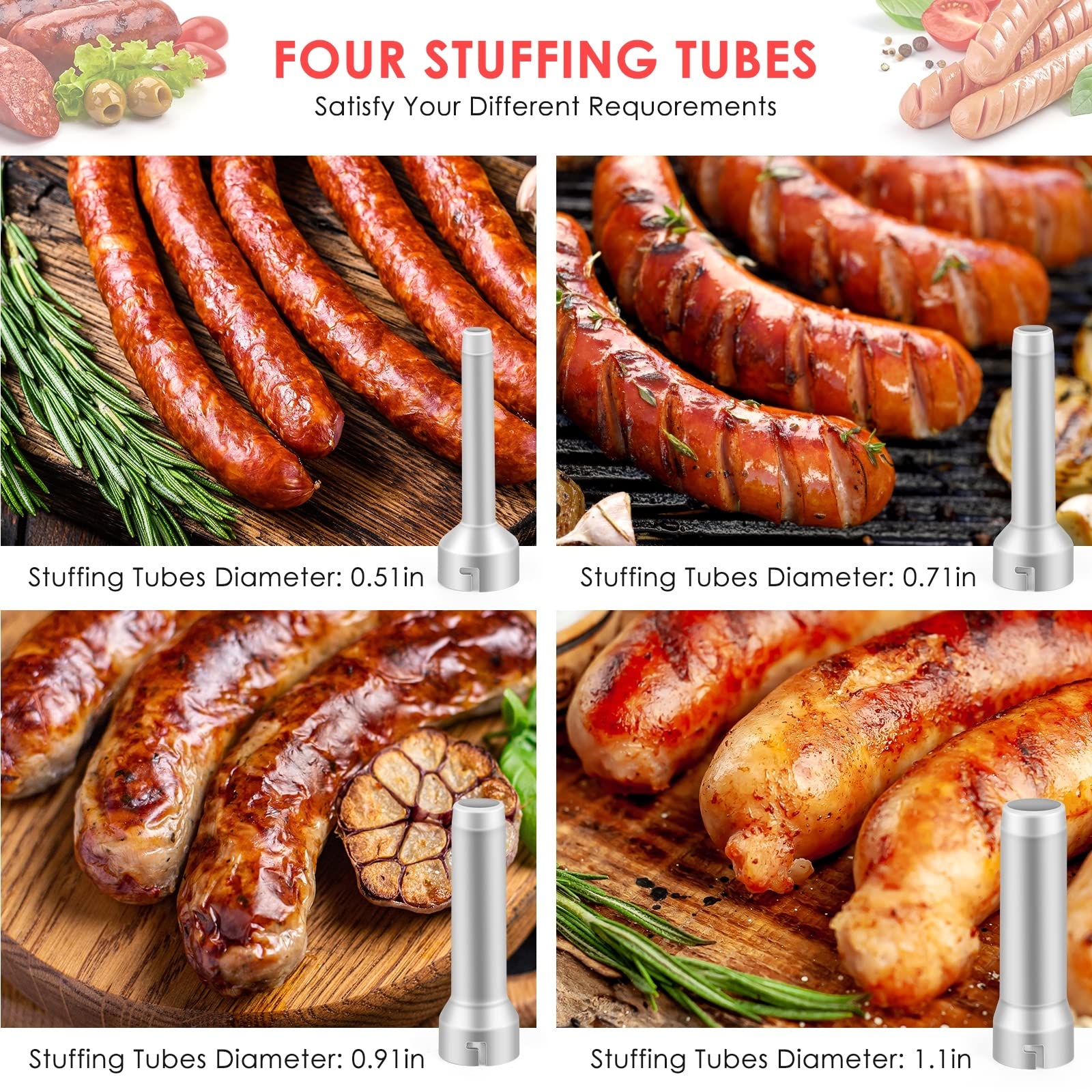 Stainless Steel Vertical Sausage Stuffer & Sausage Maker with 4 Stuffing Tubes - 2.2LB Manual Sausage Stuffer Machine for Home Kitchen, Butcher Shop & Sausage Making Enthusiasts