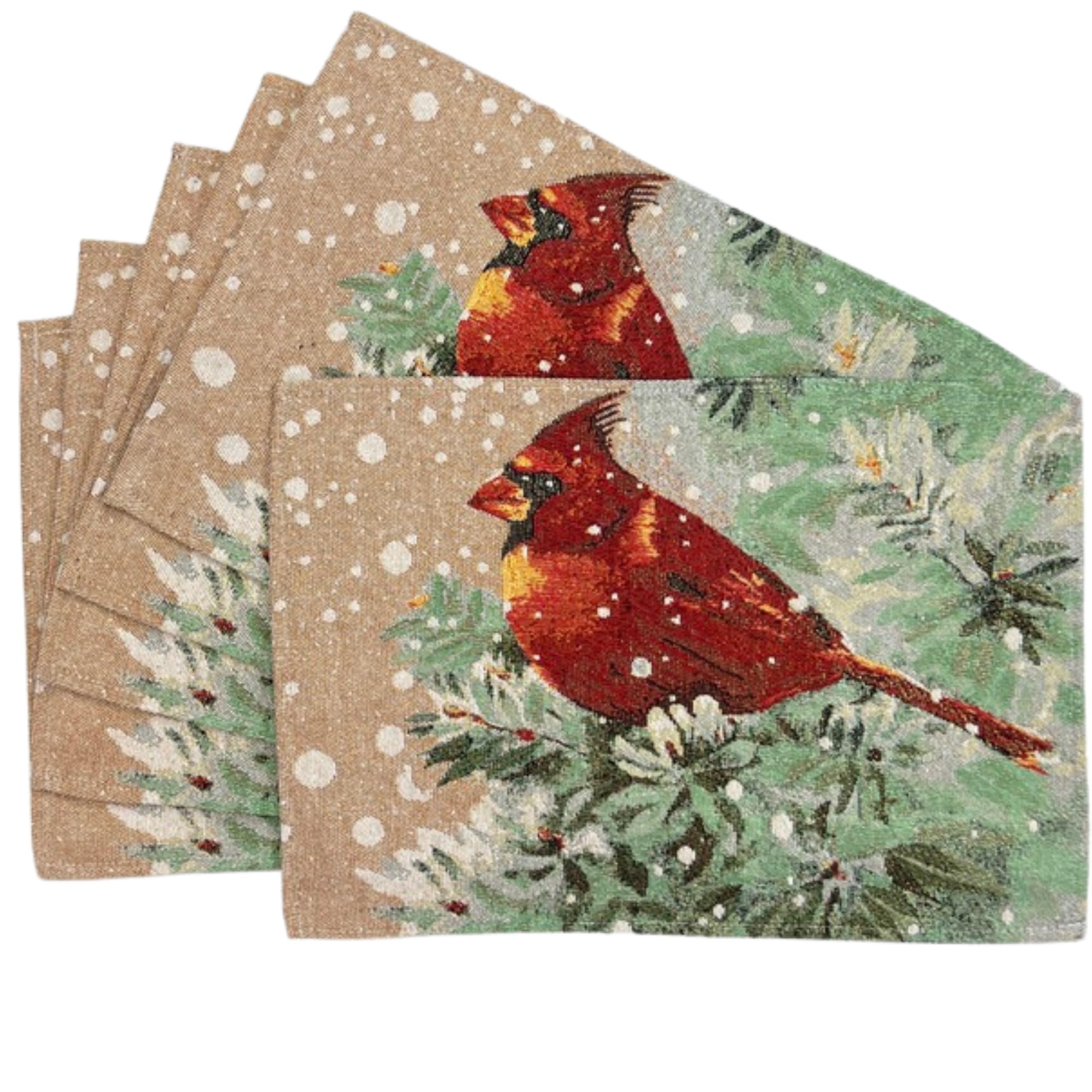 Christmas Holiday Cardinal Placemats Set of 6 - Colorful Tapestry Weave Fabric Place Mats for Thanksgiving, Winter & Christmas Decor - Perfect for Holiday Dining, Table Setting & Seasonal Home Decor