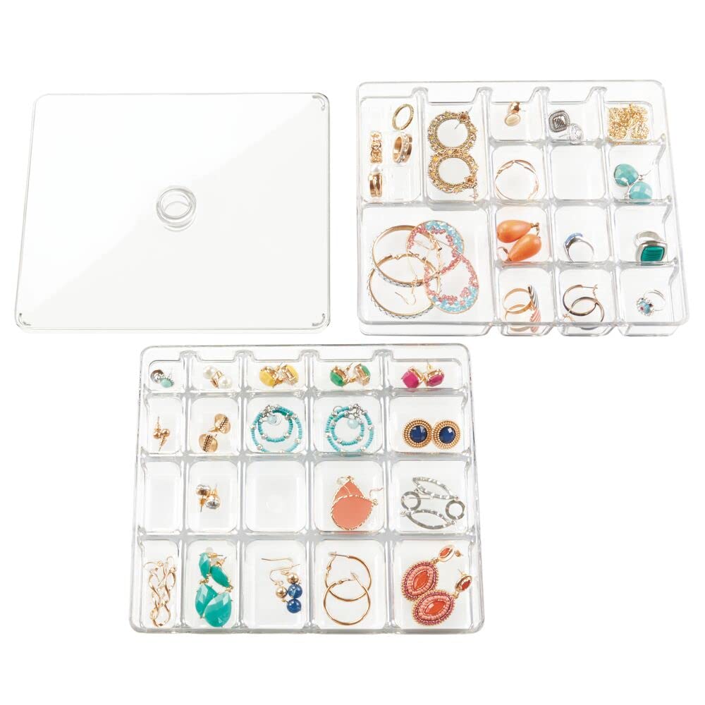 Stackable Jewelry Organizer Box with 2 Trays & Lid - for Necklaces, Rings, Earrings - Perfect for Drawer & Vanity Storage