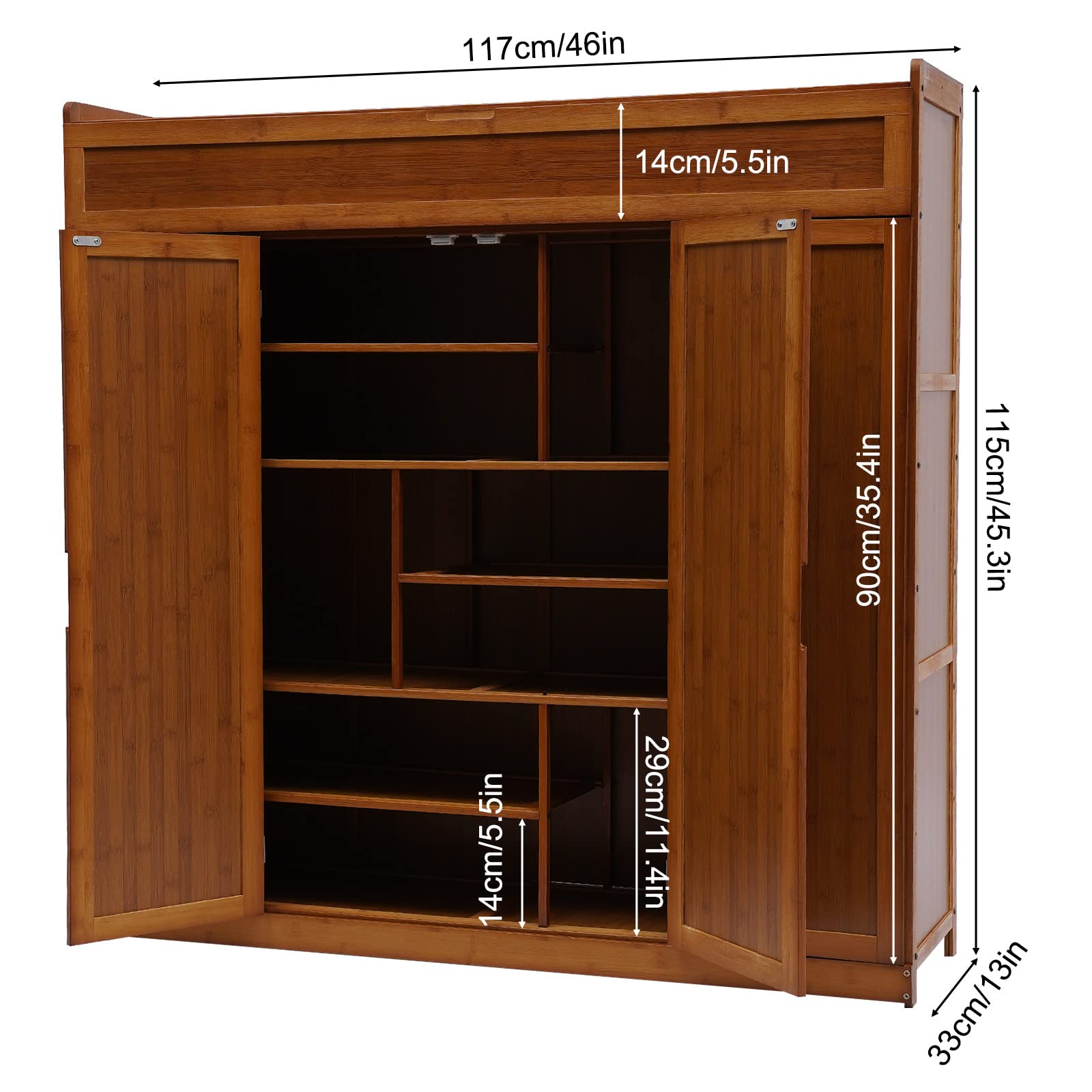 Gdrasuya10 7-Tier Bamboo Shoe Storage Cabinet with 2 Folding Doors - 46
