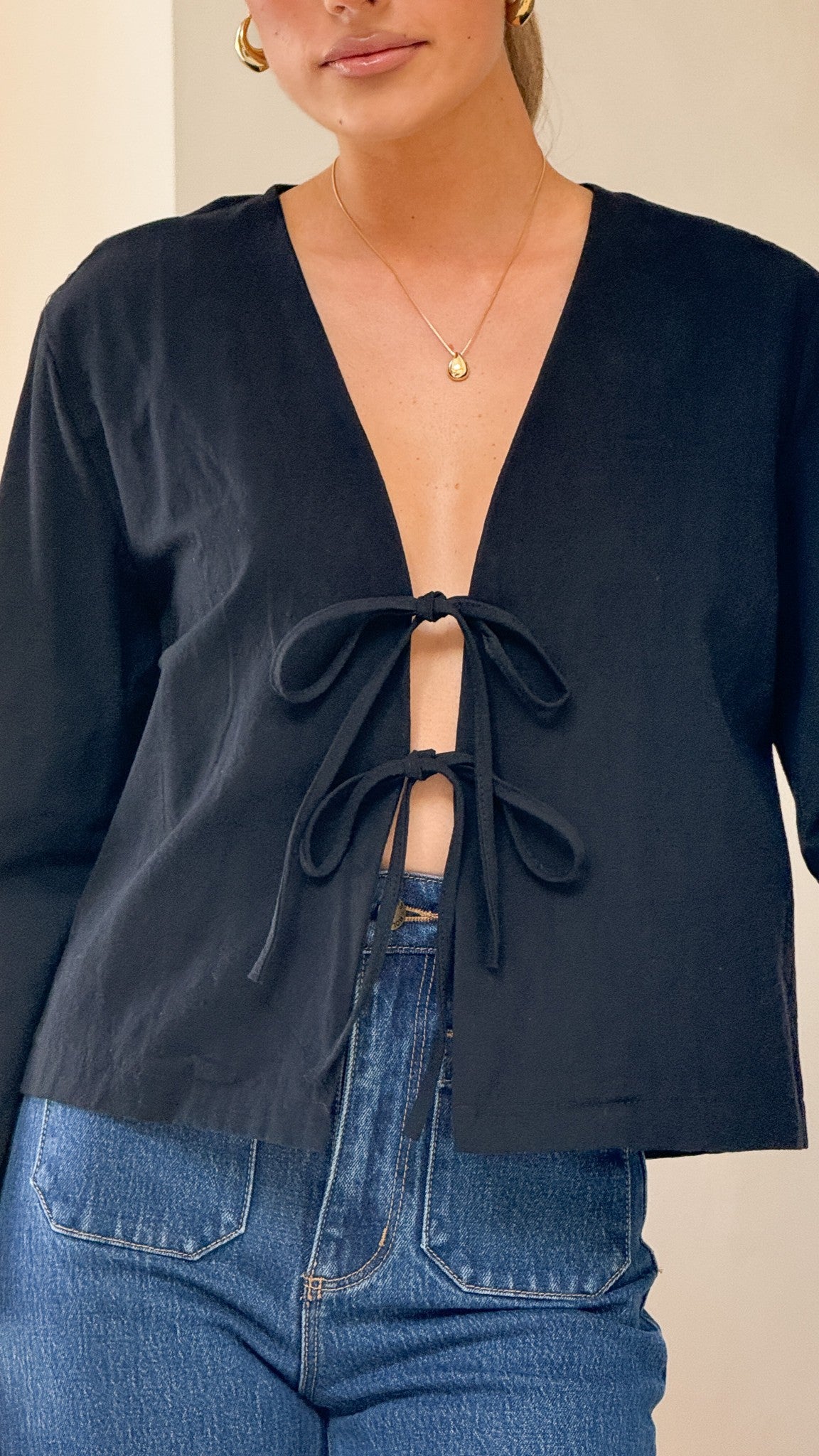 Kiera Tie Front Top for Women - Stylish Black Blouse for Casual & Office Wear | Perfect for Work, Dates & Everyday Outfits