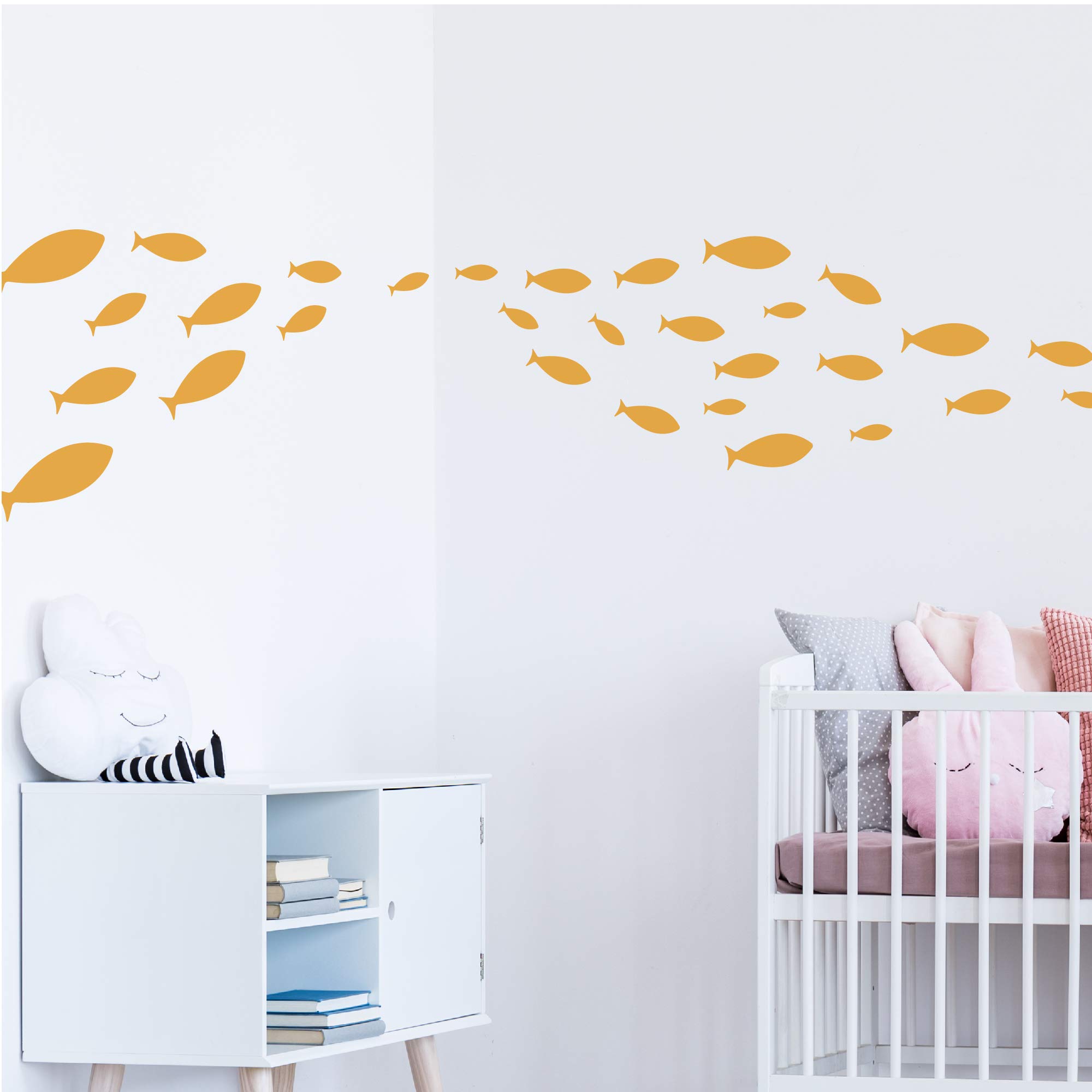 Ocean Fish Wall Decal - Under The Sea Vinyl Wall Stickers for Kids Room, Bedroom, Bathroom & Nursery Decor - DARK YELLOW - Perfect for Baby Rooms, Playrooms & Themed Party Decorations