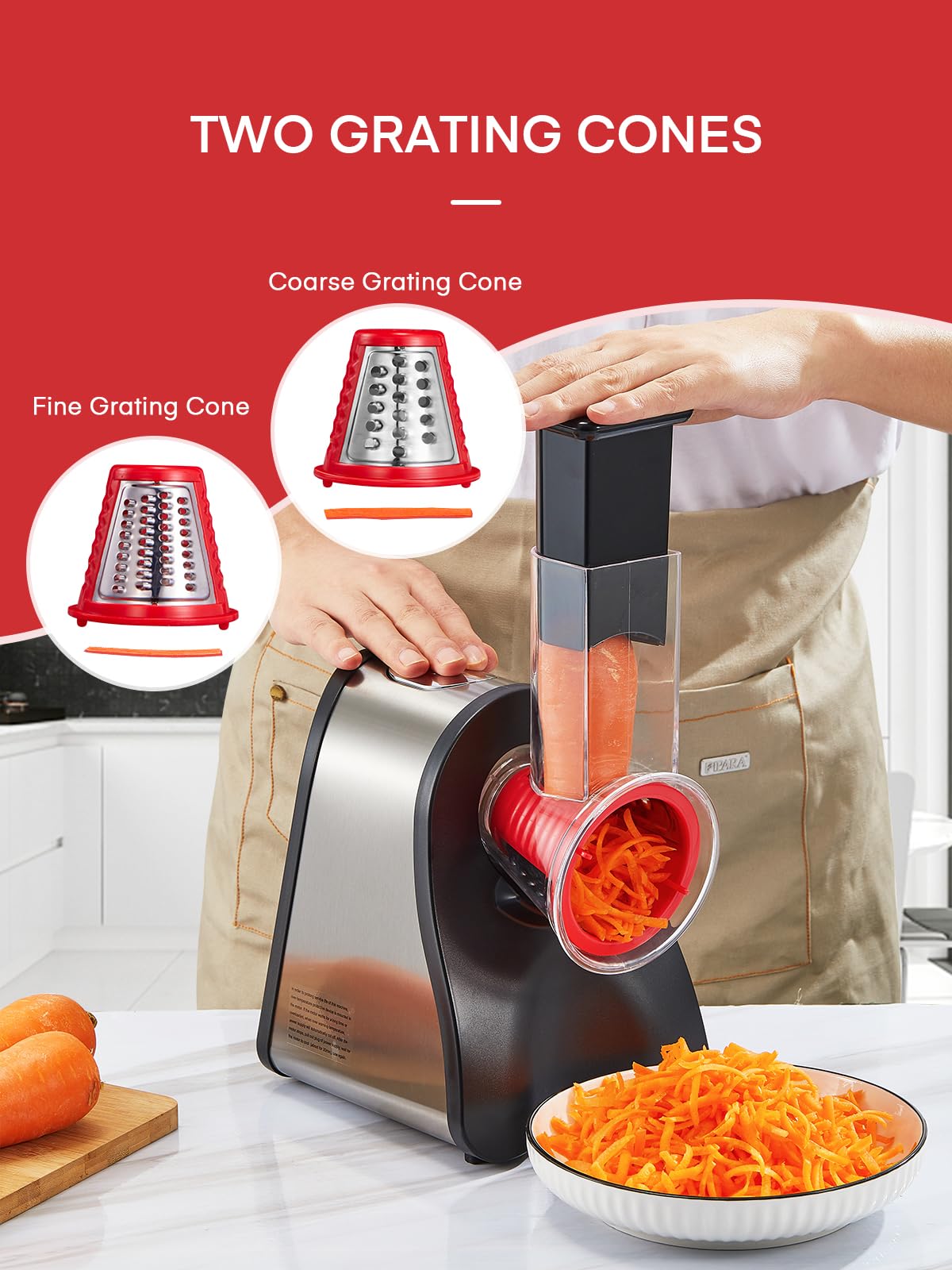 150W Electric Cheese Grater & Shredder - One-Touch Control Kitchen Appliance for Cheese, Cucumber, Carrot - Perfect for Pizza Topping, Salad Prep & Meal Prepping