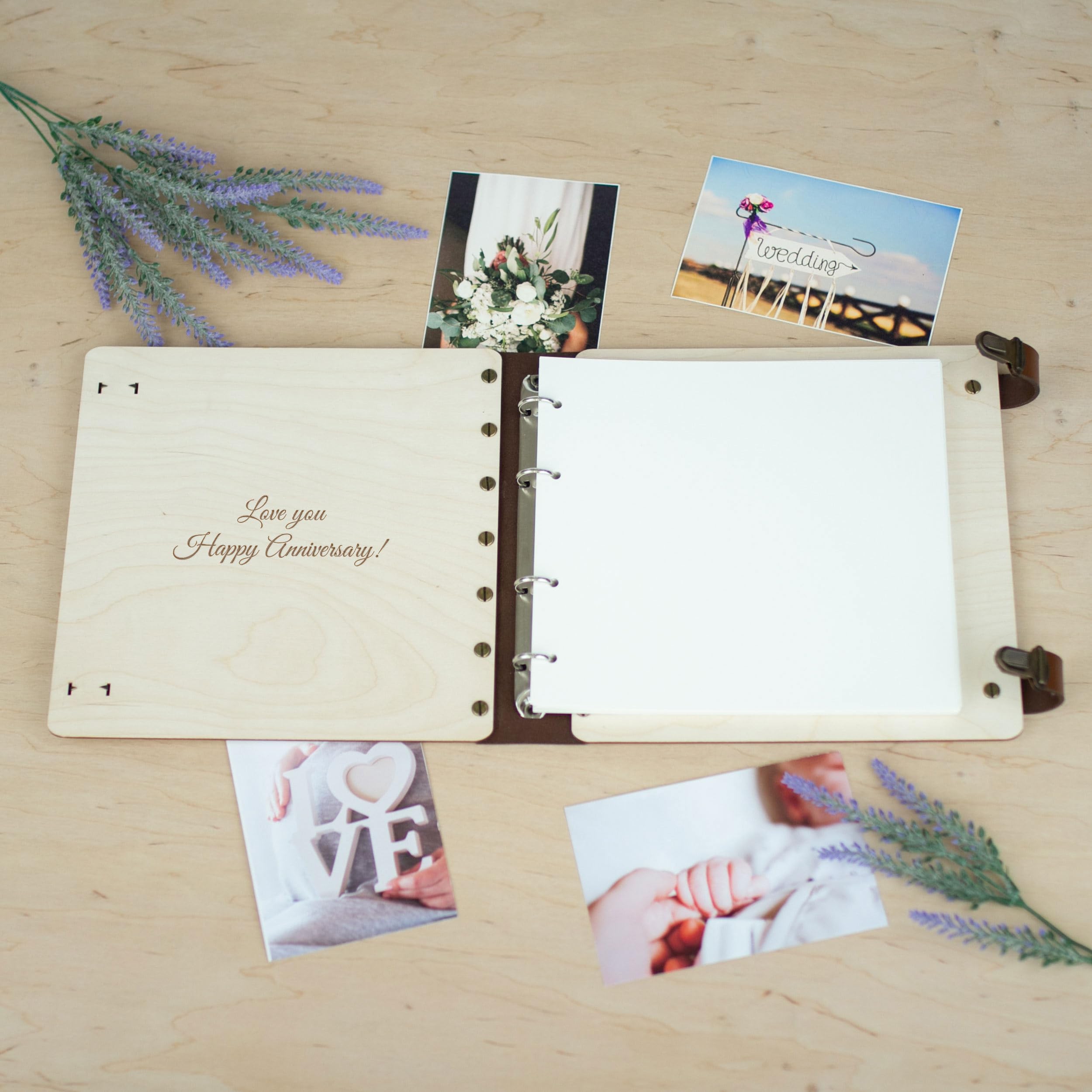 Personalized Wooden Photo Album Scrapbook - Handmade Rustic DIY Wedding Anniversary Engagement Photo Book with Floral Design (Style 5) | Unique Christmas Gift for Family, Couples & Friends | Perfect for Memory Keeping, Home Decor, and Special Occasions