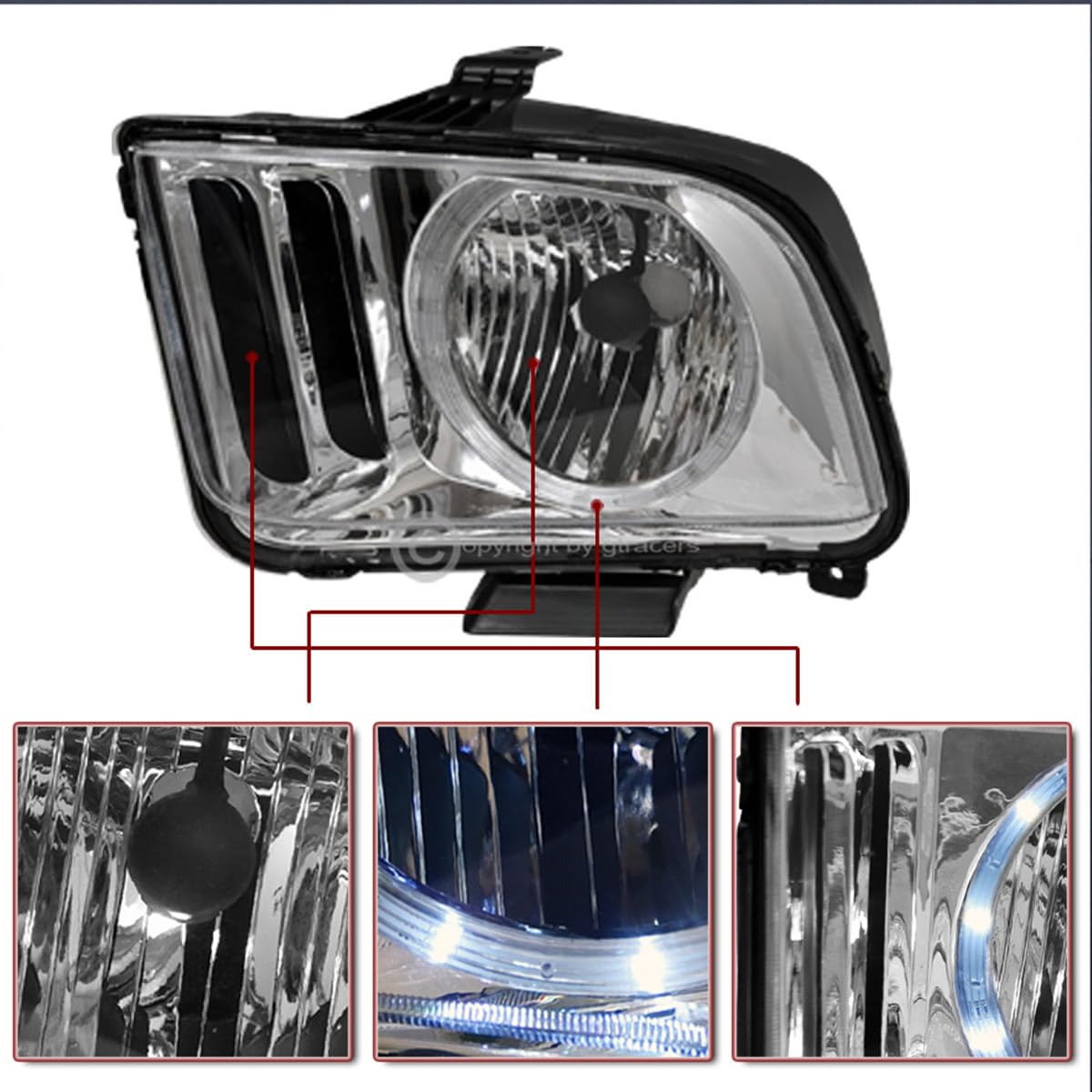 R&L Racing 05-09 Ford Mustang GT Black Mesh Front Hood Bumper Grill Grille with Fog Light Holes | High-Performance Upgrade for Street & Track Racing