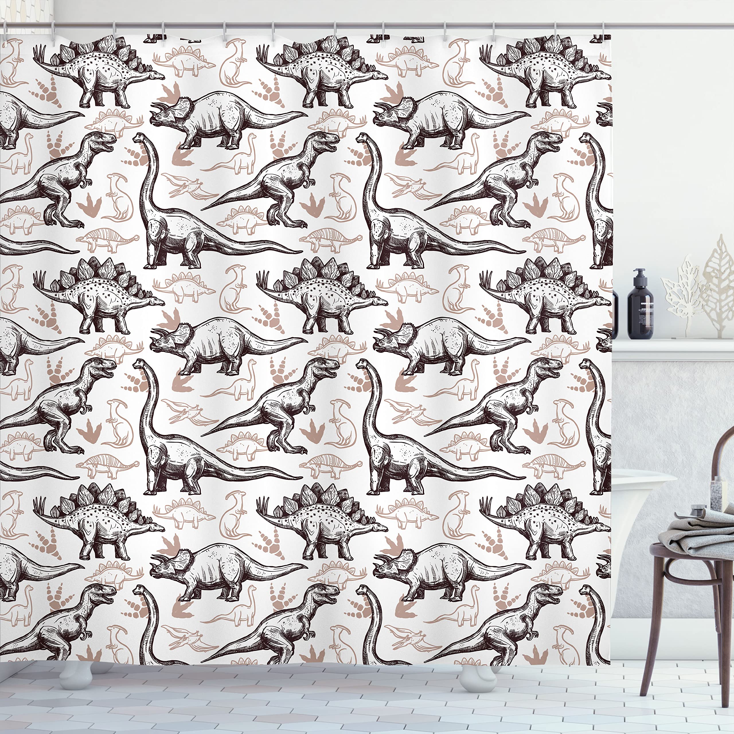 Ambesonne Reptile Shower Curtain - 69x70 Inches Brown & White Abstract Animal Print Bathroom Decor with Hooks | Waterproof Fabric for Bath, Shower, and Kids' Room Decoration