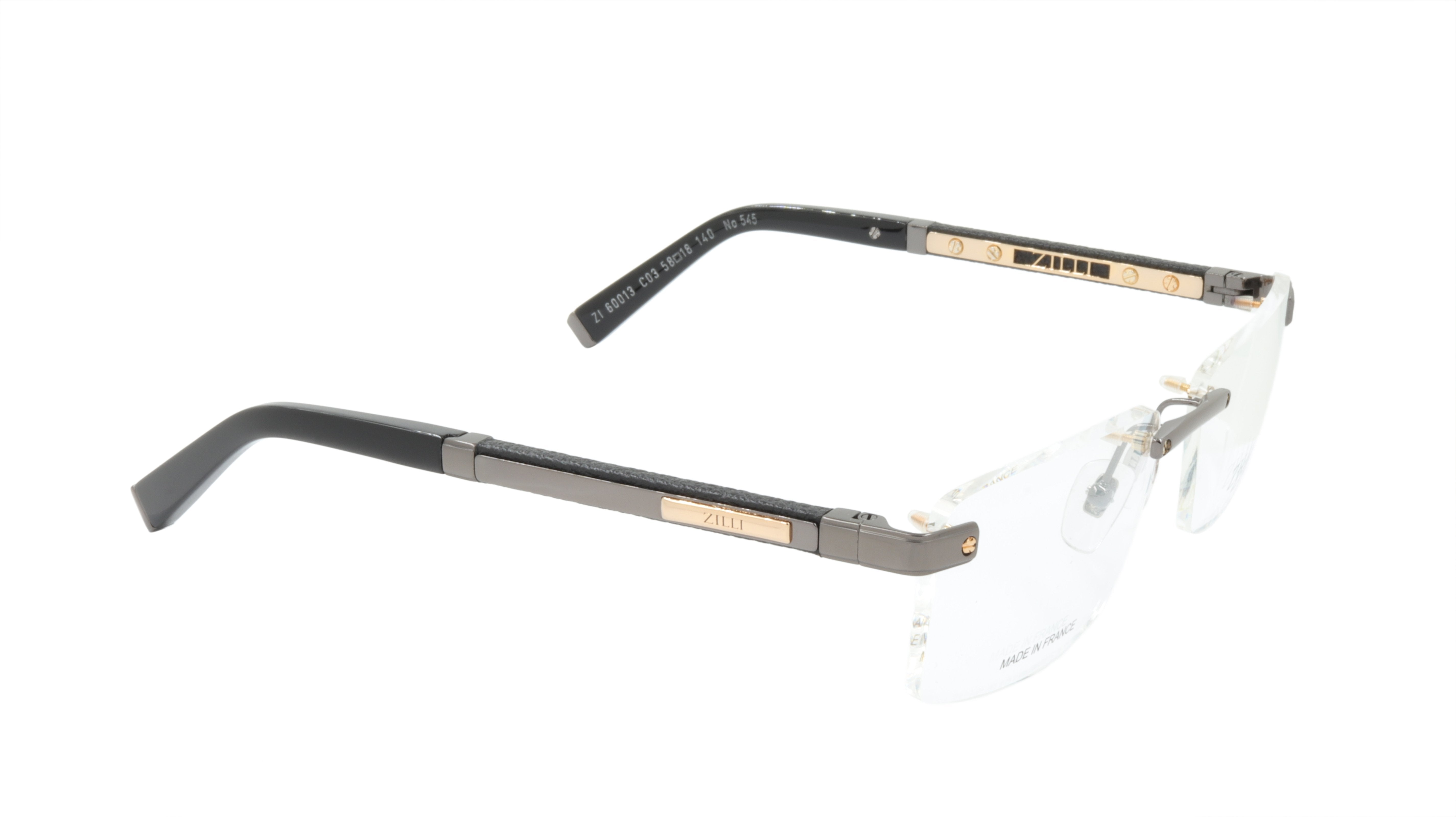 ZILLI Titanium Acetate Eyeglass Frames with Leather Temple Tips - Handcrafted in France (Model ZI 60013 C03) - Perfect for Business, Reading & Luxury Fashion Accessories