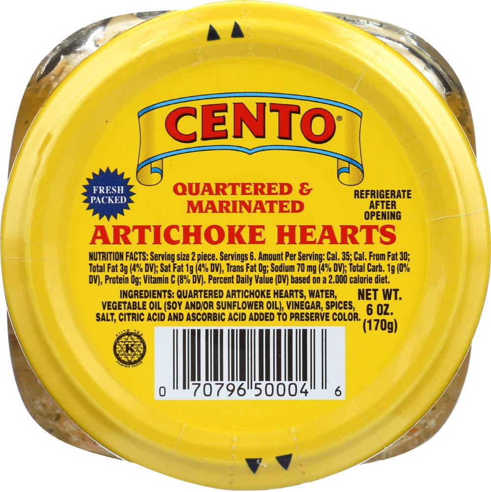 Premium Italian Marinated Artichoke Hearts 6 oz - USDA Certified Organic, Gluten-Free, Non-GMO - Cento Fresh Artichokes in Olive Oil & Herbs - Vegan & Keto-Friendly - Perfect for Salads, Pasta, Pizza, Mediterranean Cooking, Meal Prep, Party Platters, Charcuterie Boards, Antipasto, Tapas & Sandwiches - Great for Home Cooking, Dinner Parties & Healthy Snacking