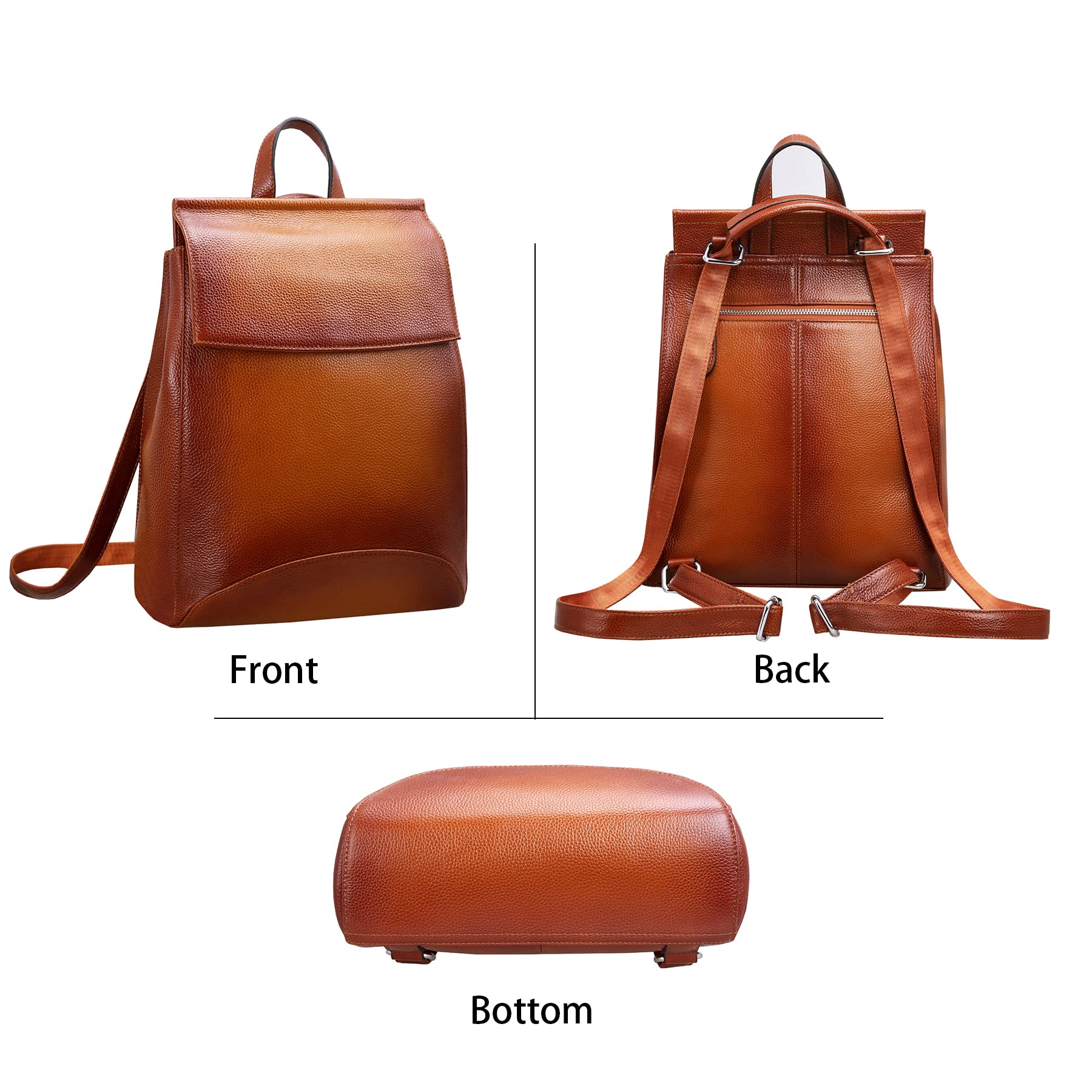 Genuine Leather Backpack Purse for Women - Lightweight Convertible Work Bag (Sorrel) - Office & Travel Use