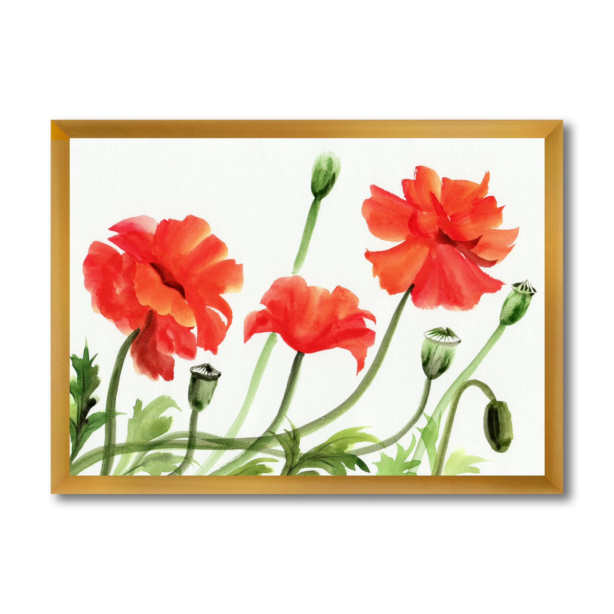 Vintage Red Poppies III Framed Wall Art - Traditional Floral Canvas Painting for Living Room, Bedroom & Office Decor