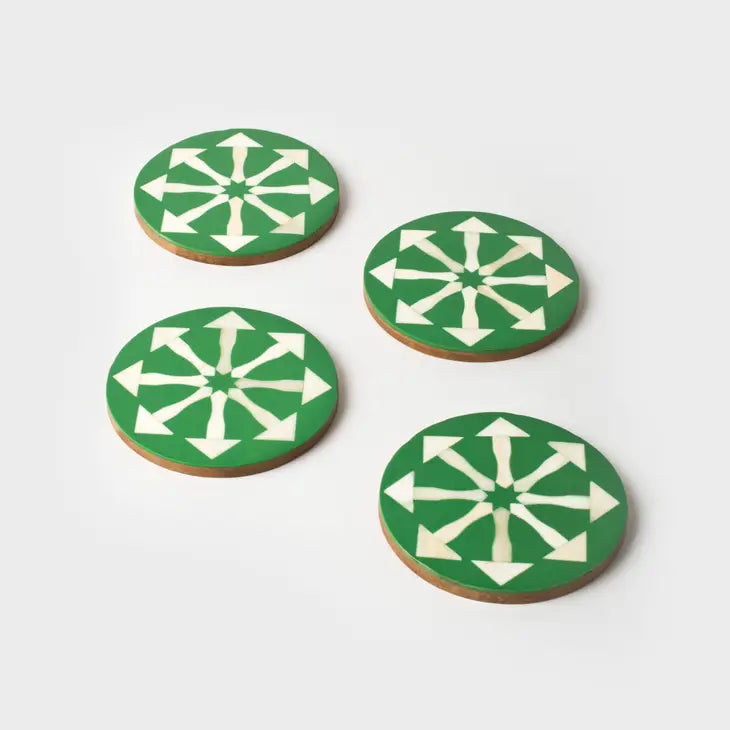 Eco-Friendly Green Arrow Coaster Set - 6-Piece Absorbent Cork Coasters for Hot & Cold Drinks - Perfect for Home, Office, or Bar Use