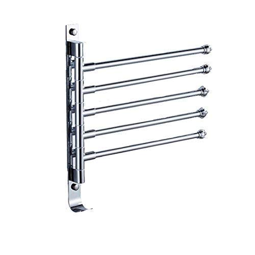 MOCOFO 5-Bar Swivel Towel Rack - Stainless Steel SUS304 Bathroom Towel Holder with Folding Arm, Wall Mount for RV, Home & Spa - Polished Finish for Modern Decor