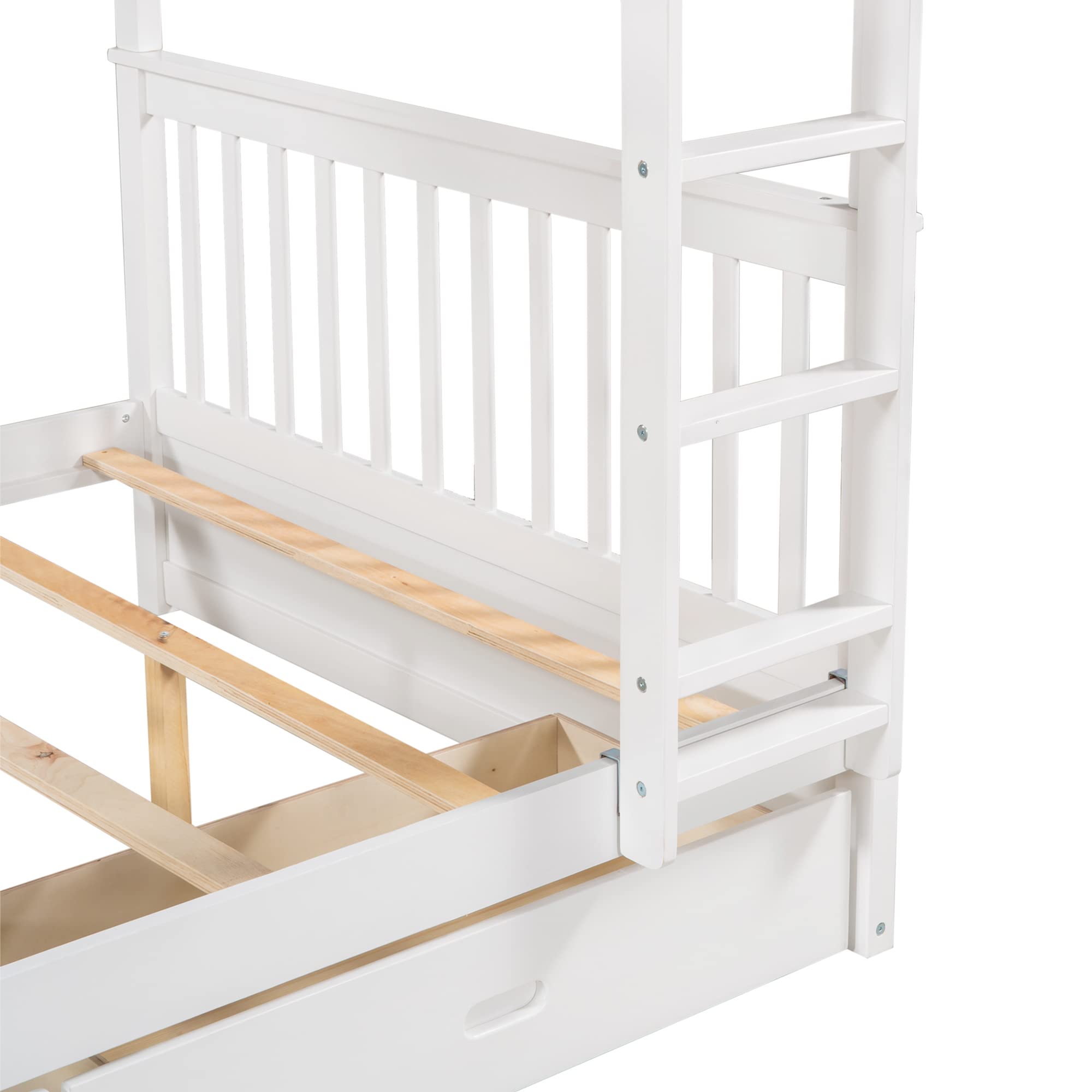 Harper & Bright Designs Full Bunk Beds with Storage Drawers - Solid Wood Detachable Full Over Full Bunk Bed Frame with Ladders & Safety Rail for Kids, Teens, Adults (White) - Perfect for Small Bedrooms, Guest Rooms & Vacation Homes