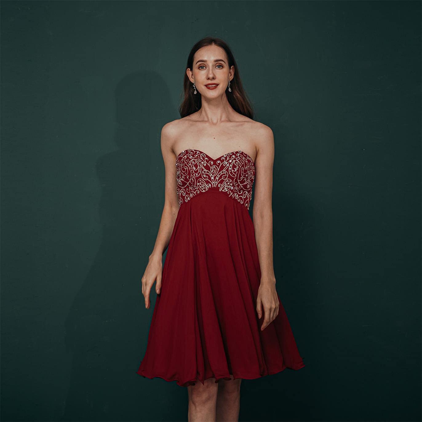 Strapless Chiffon Beaded Prom Dress for Homecoming & Evening Parties