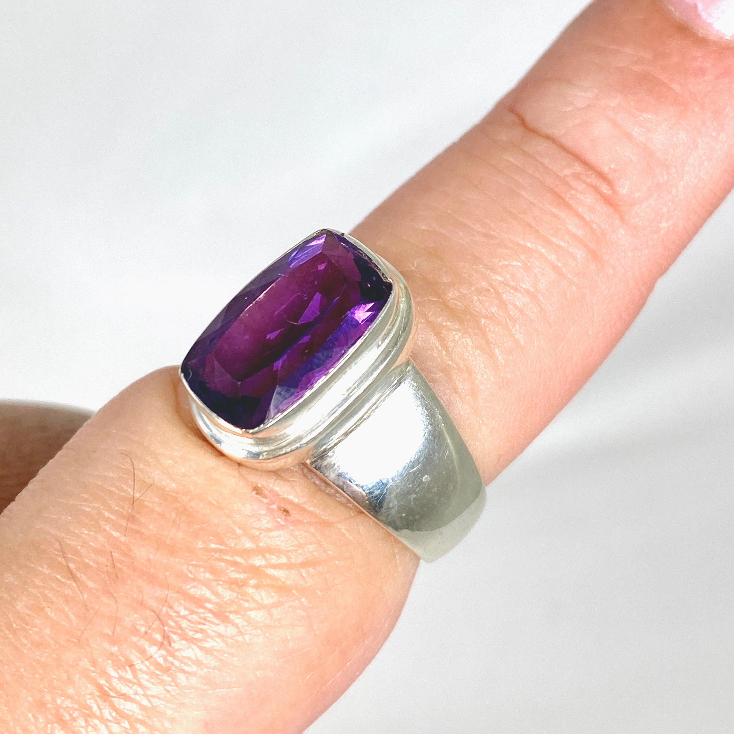 Amethyst Rectangular Faceted Ring - Size 9 - KRGJ2946 - Elegant Jewelry for Women, Perfect for Weddings, Parties & Everyday Wear