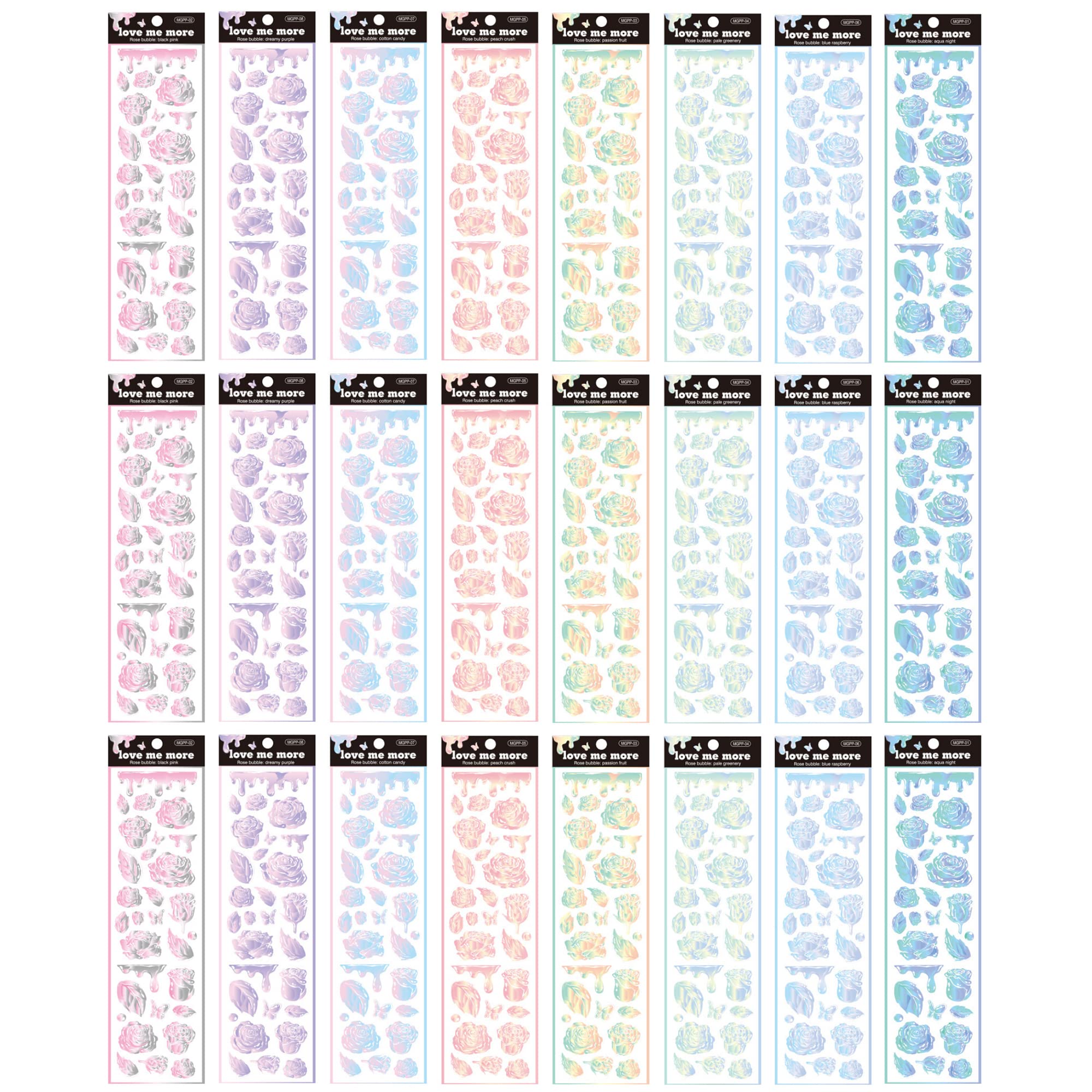24 Sheets Self-Adhesive Scrapbook Stickers - Colorful Rose Flower & Bubble Designs, Waterproof Korean Deco Stickers for Journaling, Photo Albums, Planner & Card Making | Perfect for DIY Crafts, Memory Books & Gift Decorations