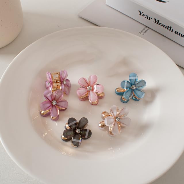 10 PCS Double-Sided Crystal Flower Hair Clips with Rhinestones - Alloy Hair Claws for Girls, Women - Sweet Summer Hair Accessories for Parties, Weddings, Prom & Everyday Styling