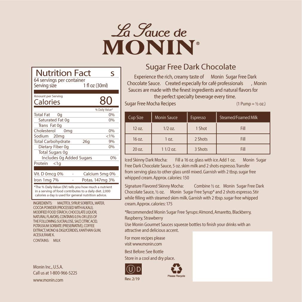 Monin Dark Chocolate Sauce - Velvety Rich Gluten-Free Dessert Topping for Coffee, Ice Cream, Pancakes & Snacks (12oz Bottle, 6-Pack) - Perfect for Home Baking, Cafes & Gift Giving