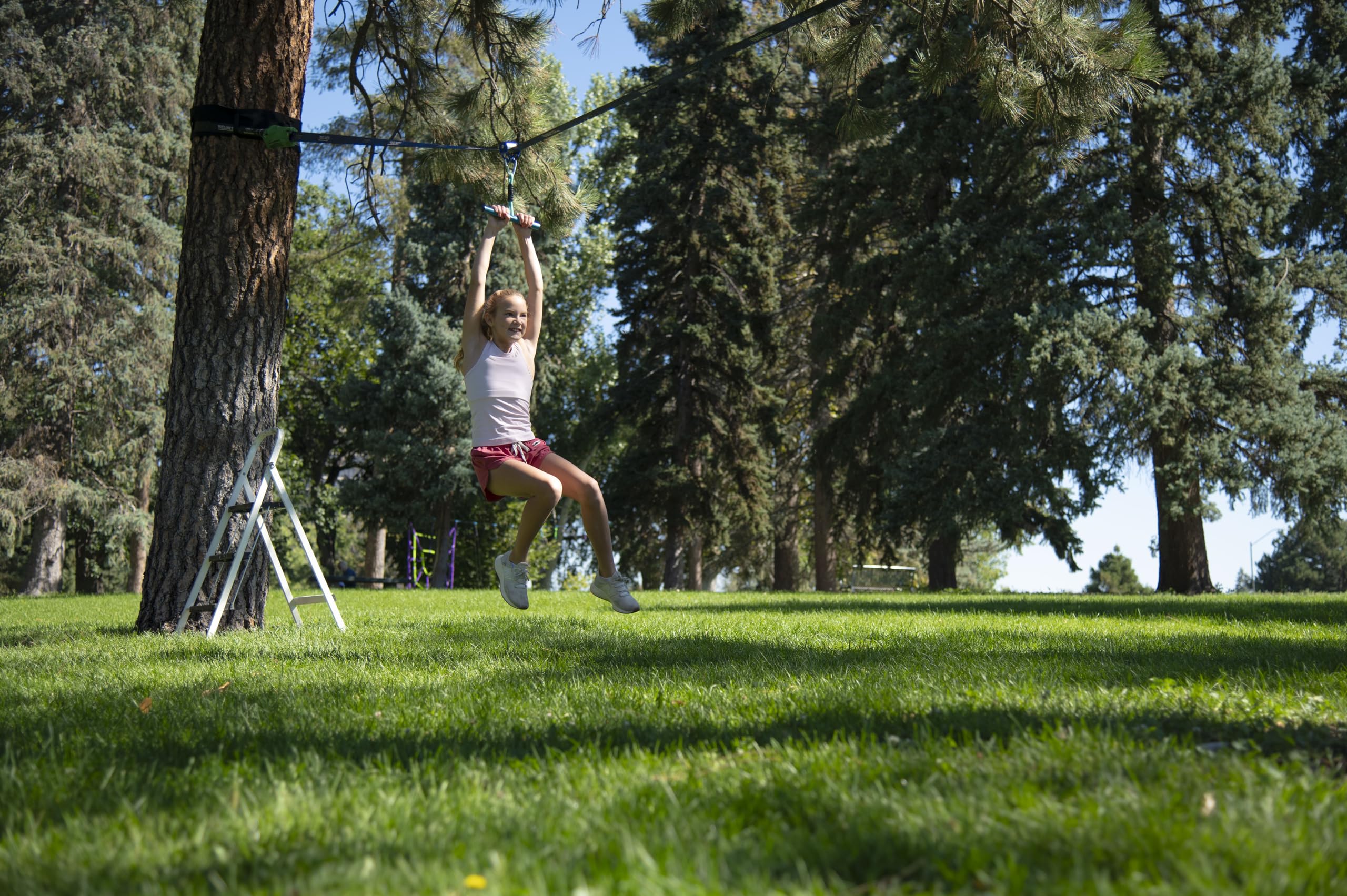 Trelines Ninja Rollerline for Kids - Backyard Warrior Course with Simple T-Bar Ride - Easy to Hold & Ride for Boys & Girls Ages 5+ - Outdoor Play Equipment for Backyard Fun - Supports Up to 250lbs - Perfect for Backyard Obstacle Courses, Ninja Training, and Outdoor Family Activities