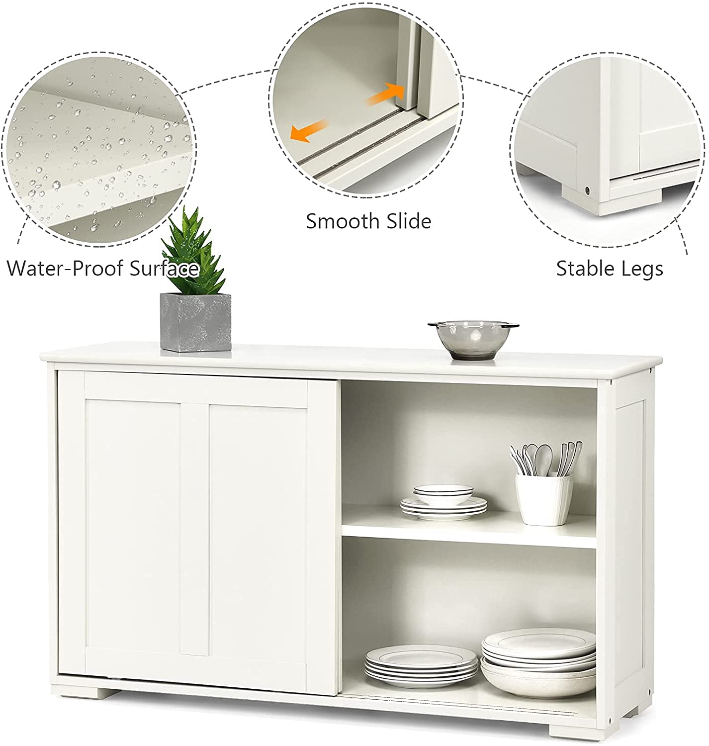 Salches Stackable Kitchen Storage Sideboard Buffet Cabinet with Adjustable Shelf & Smooth Sliding Doors - White Cupboard Organizer for Dining Room, Living Room, Entryway, Bathroom | Perfect for Home Organization & Space Saving