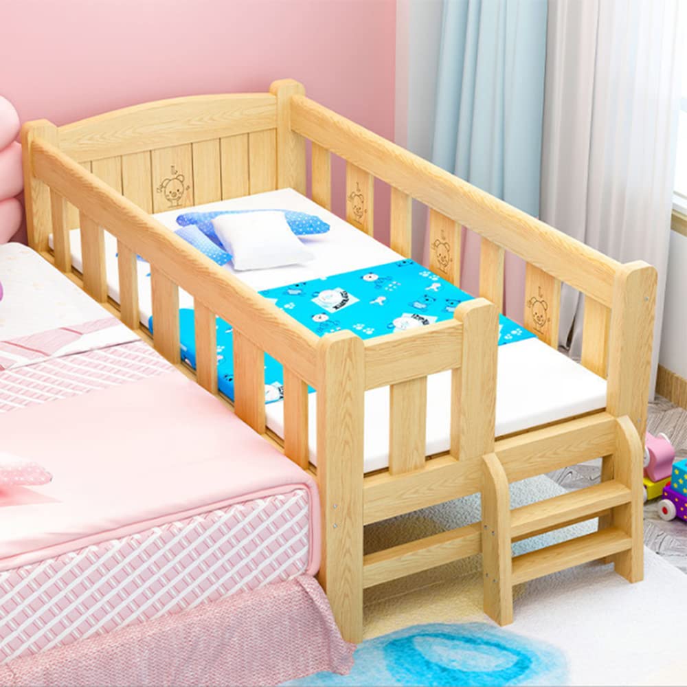 LITFAD Solid Wood Twin Size Kids Bed with Detachable Guardrails - Natural Wood Toddler Bed for Boys & Girls, 28
