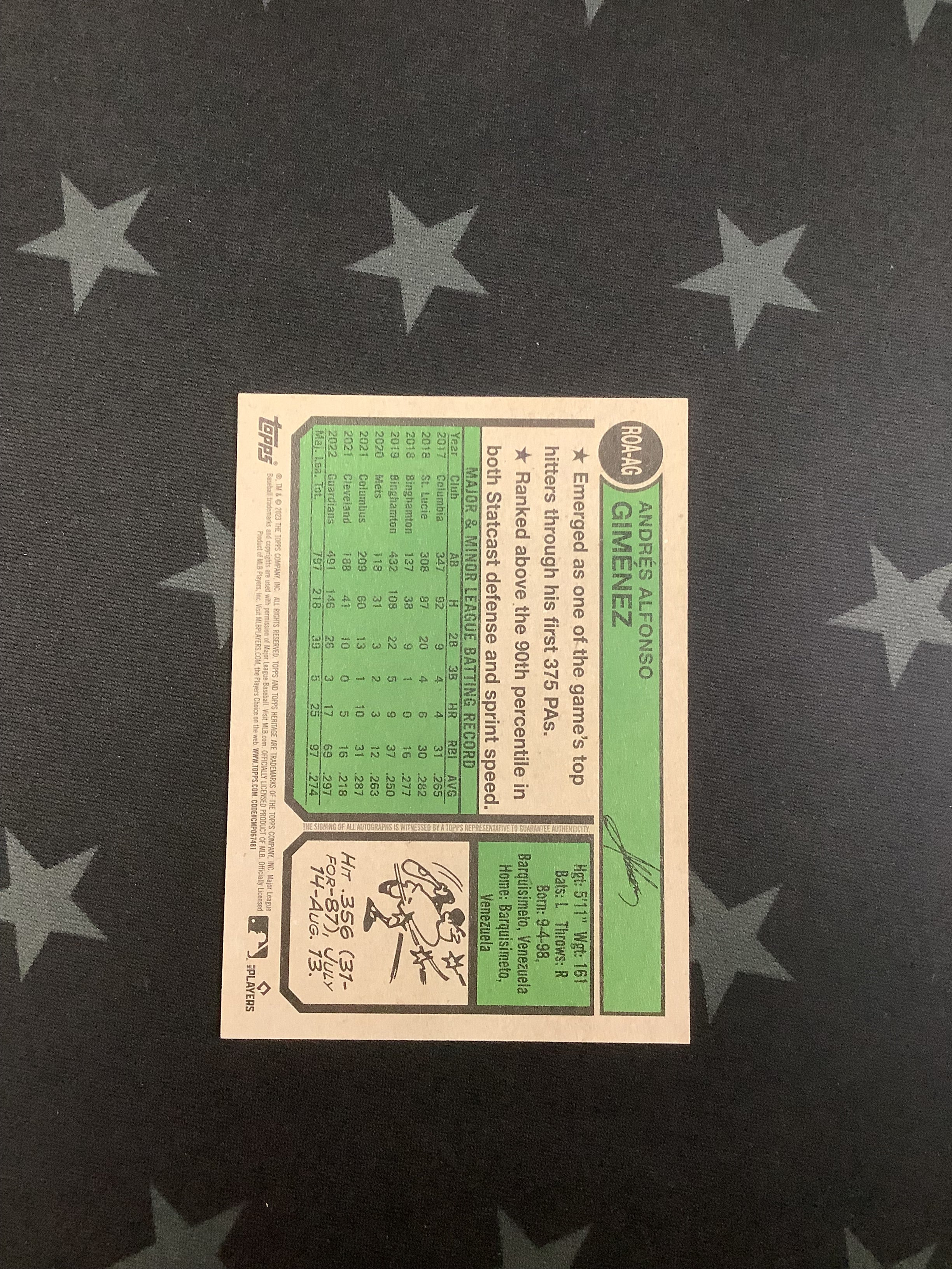 2023 Topps Heritage Andres Gimenez Real One Autograph Baseball Card - Collectible MLB Memorabilia for Fans & Sports Enthusiasts