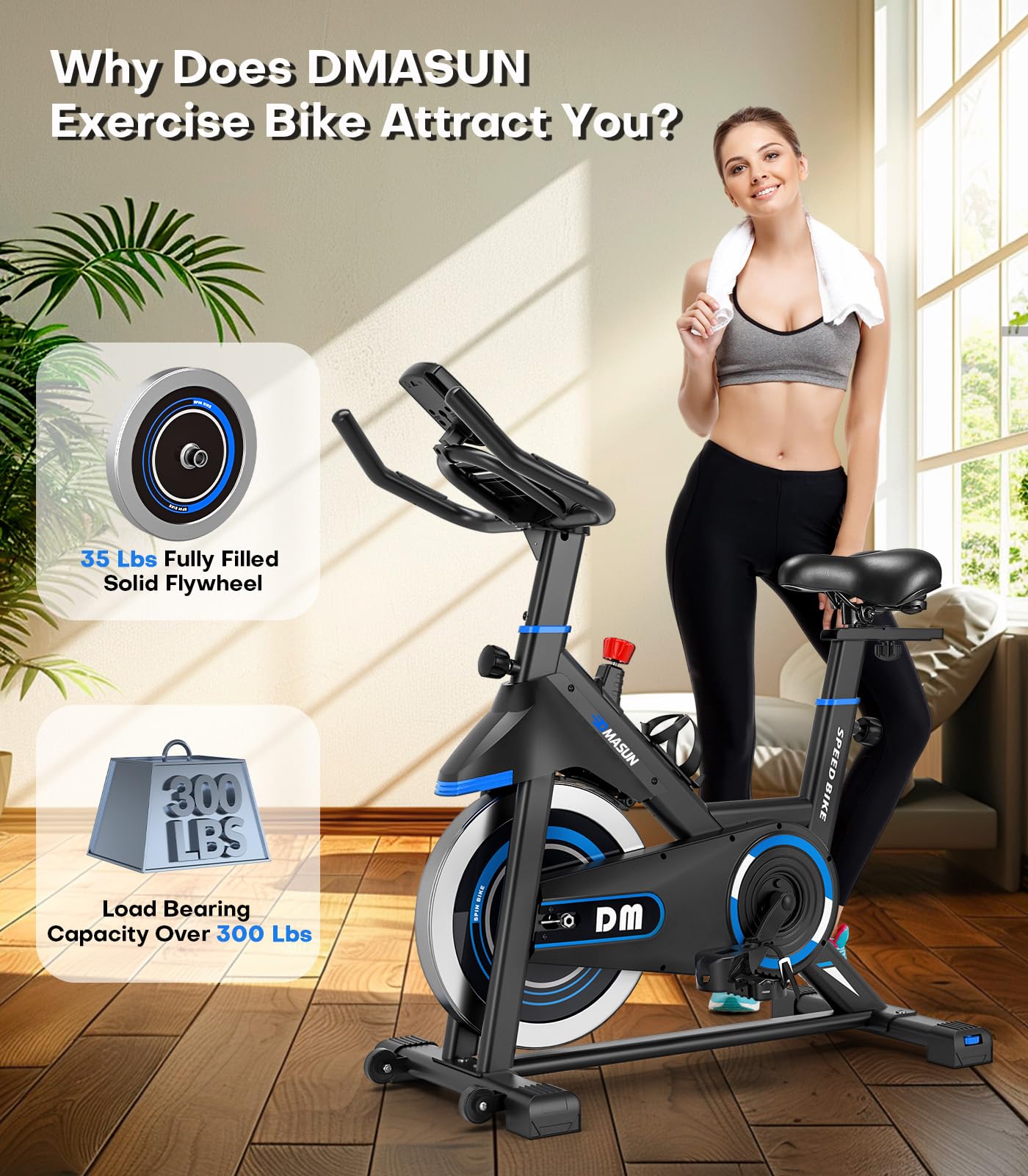 DMASUN 300 LBS Capacity Exercise Bike for Home - Classic Brake Pad Stationary Bike with Comfortable Seat Cushion & Digital Pulse Display | Perfect for Indoor Cycling Workouts, Home Gym Fitness & Cardio Training