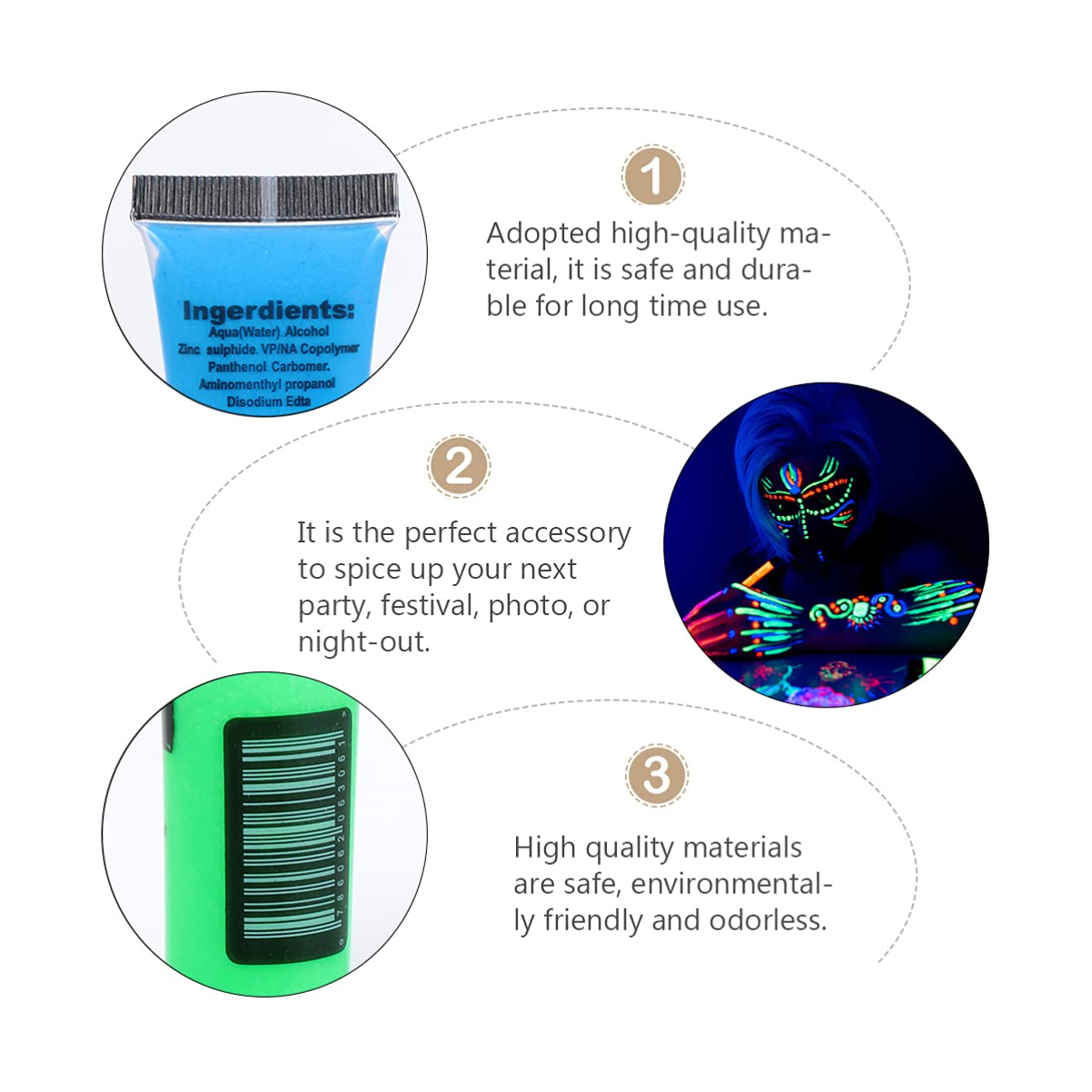 5pcs Fluorescent Face & Body Paint Kit - Neon Glowing UV Makeup for Adults & Kids - Halloween, Cosplay, Rave, Parties - Includes Stencils & Cosmetic Pigments