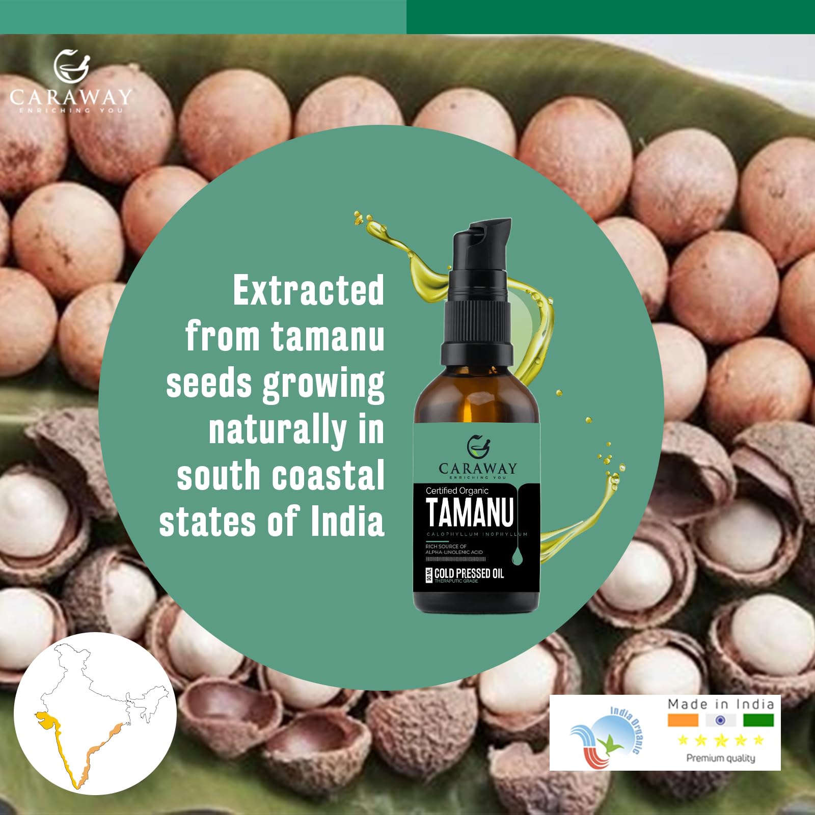 Organic Cold-Pressed Tamanu Oil for Skin & Hair - Natural Moisturizer for Dry Skin, Face, Scalp - Helps Treat Hyperpigmentation, Acne Scars, Eczema, Psoriasis - 1.7 Fl oz (50ml) - Perfect for Daily Skincare Routine & Hair Treatment