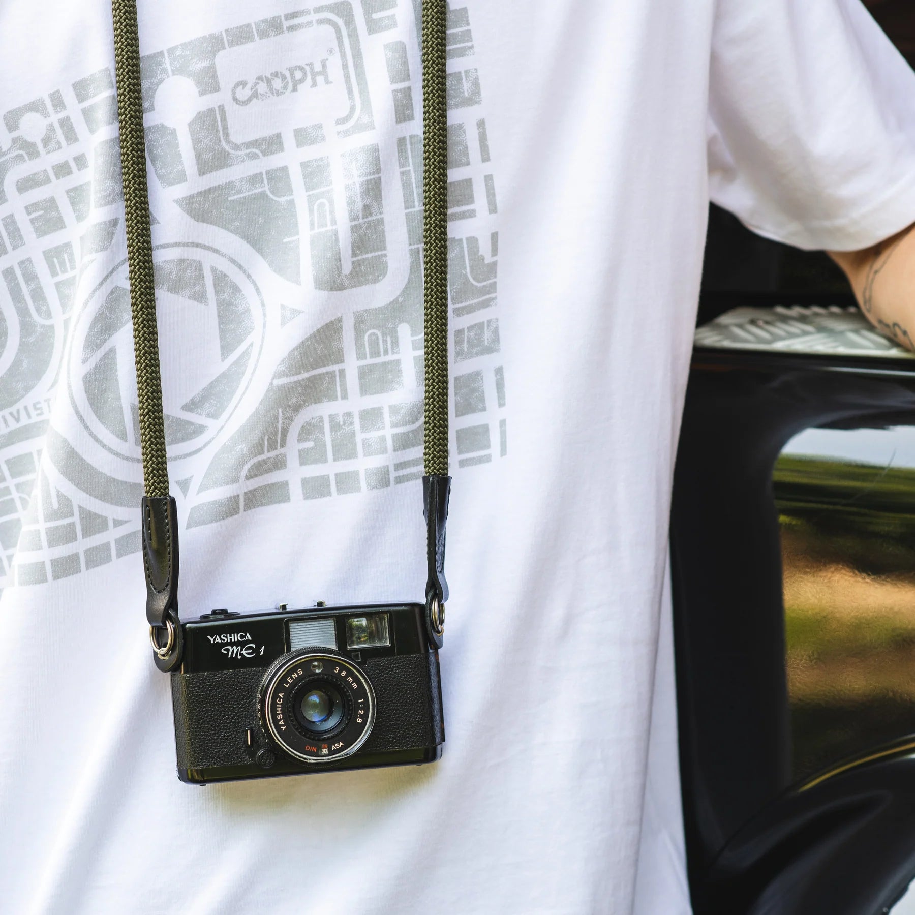 Cooph Rope Camera Strap with Split Ring - 39.4 Inch (100cm) Adjustable Neck Strap for DSLR & Mirrorless Cameras - Durable Army Green Camera Neck Strap - Perfect for Travel, Hiking & Outdoor Photography