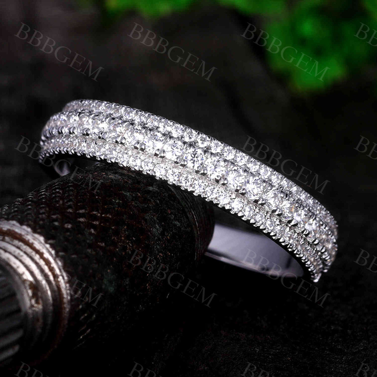Solid White Gold Moissanite Wedding Band for Women - 3 Row Moissanite Engagement Ring | Perfect for Bridal Jewelry, Anniversary Gifts & Special Occasions