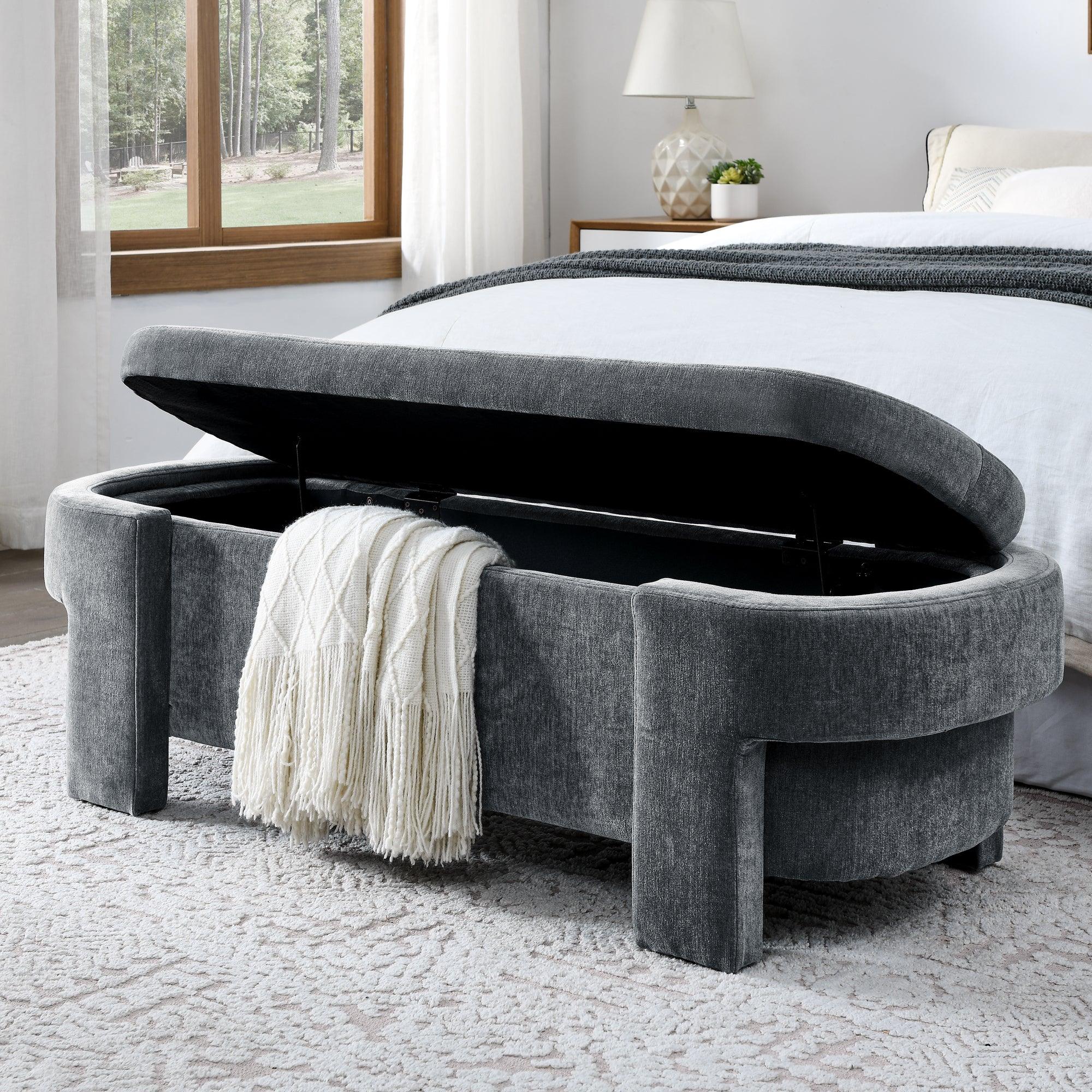 Chenille Upholstered Storage Bench with Large Capacity - 51.5