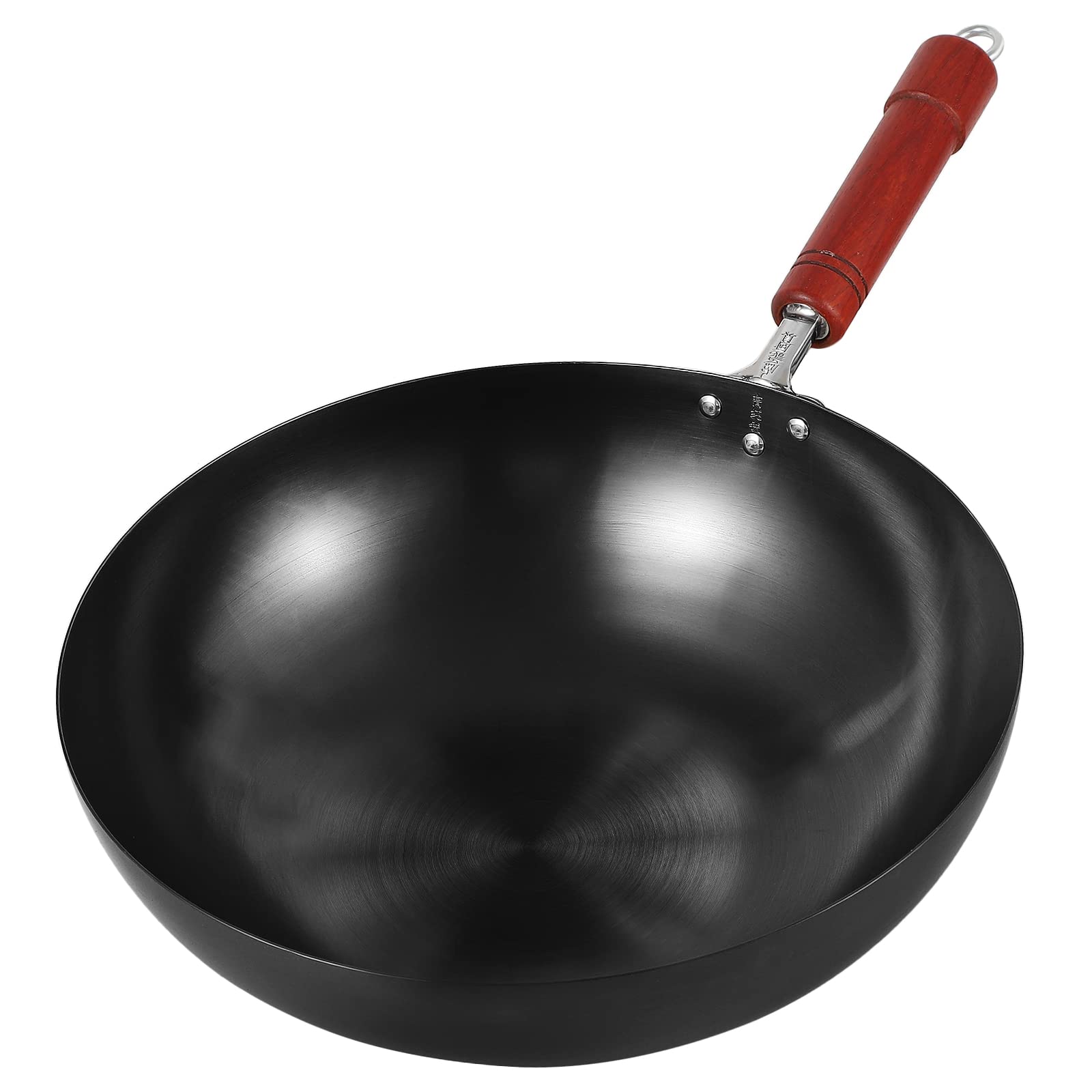 LUJI-KIT 14.17 Inch Pre-Seasoned Cast Iron Wok Pan - Nonstick Stir Fry Pan with Wooden Handle for Chinese, Japanese & Asian Cooking - Perfect for Home Chefs, Restaurant-Style Dishes & Healthy Meal Prep