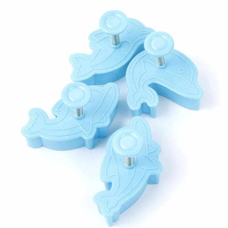 4-Piece Dolphin-Shaped Plunger Cutters Set - Stainless Steel Cookie Dough Cutters for Baking, DIY Crafts, and Kids' Playtime Fun