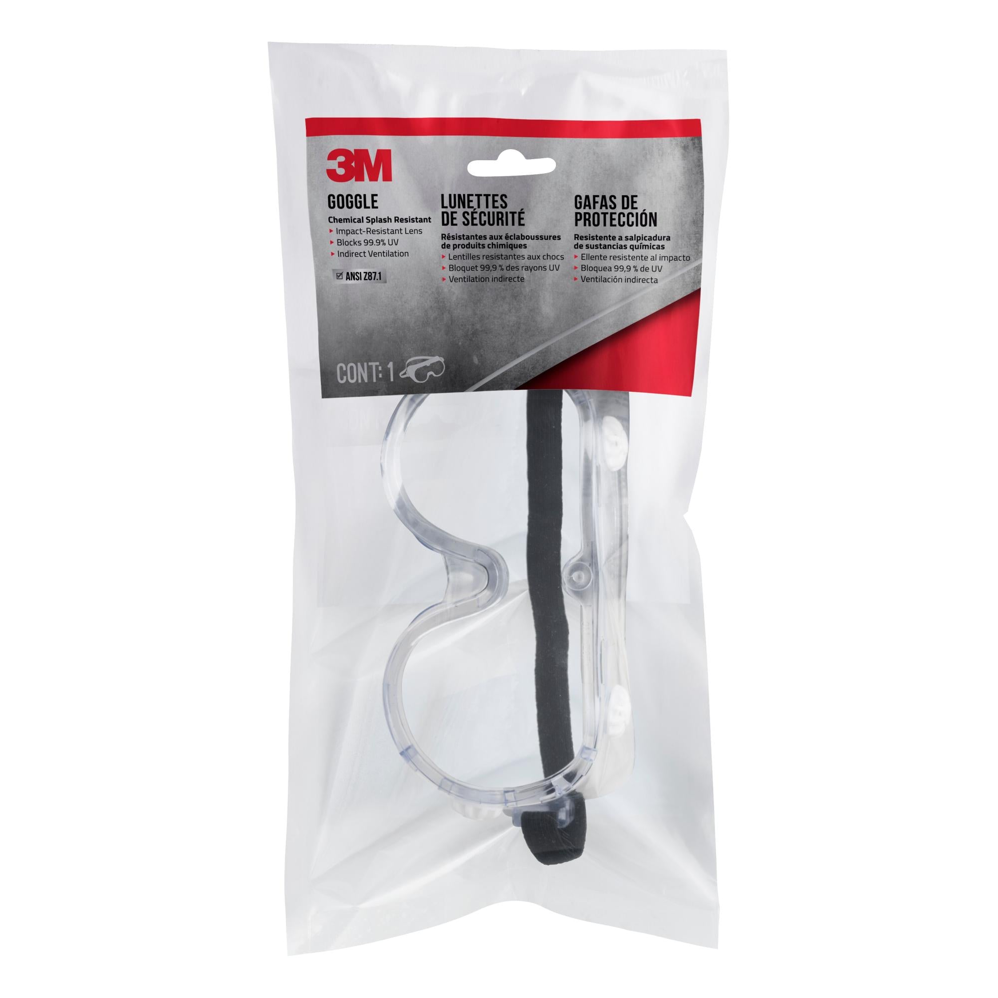 3M Chemical Splash & Impact Resistant Safety Goggles 91252 80024 - Eye Protection for Lab Work, Industrial Use & DIY Projects