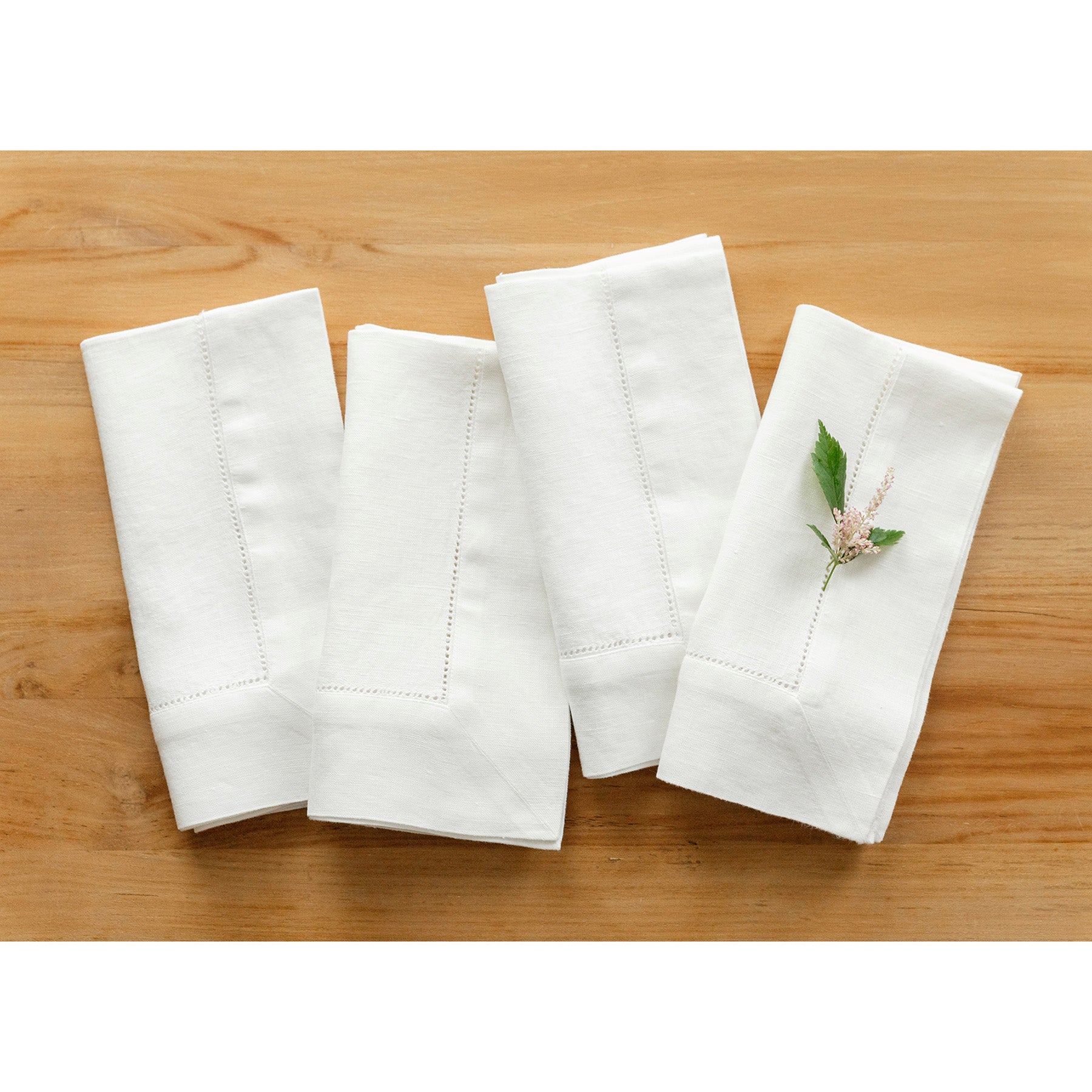 Premium Heavyweight Hemstitch Linen Napkins - Set of 4 - Elegant Dinner Party & Formal Dining Table Decor
