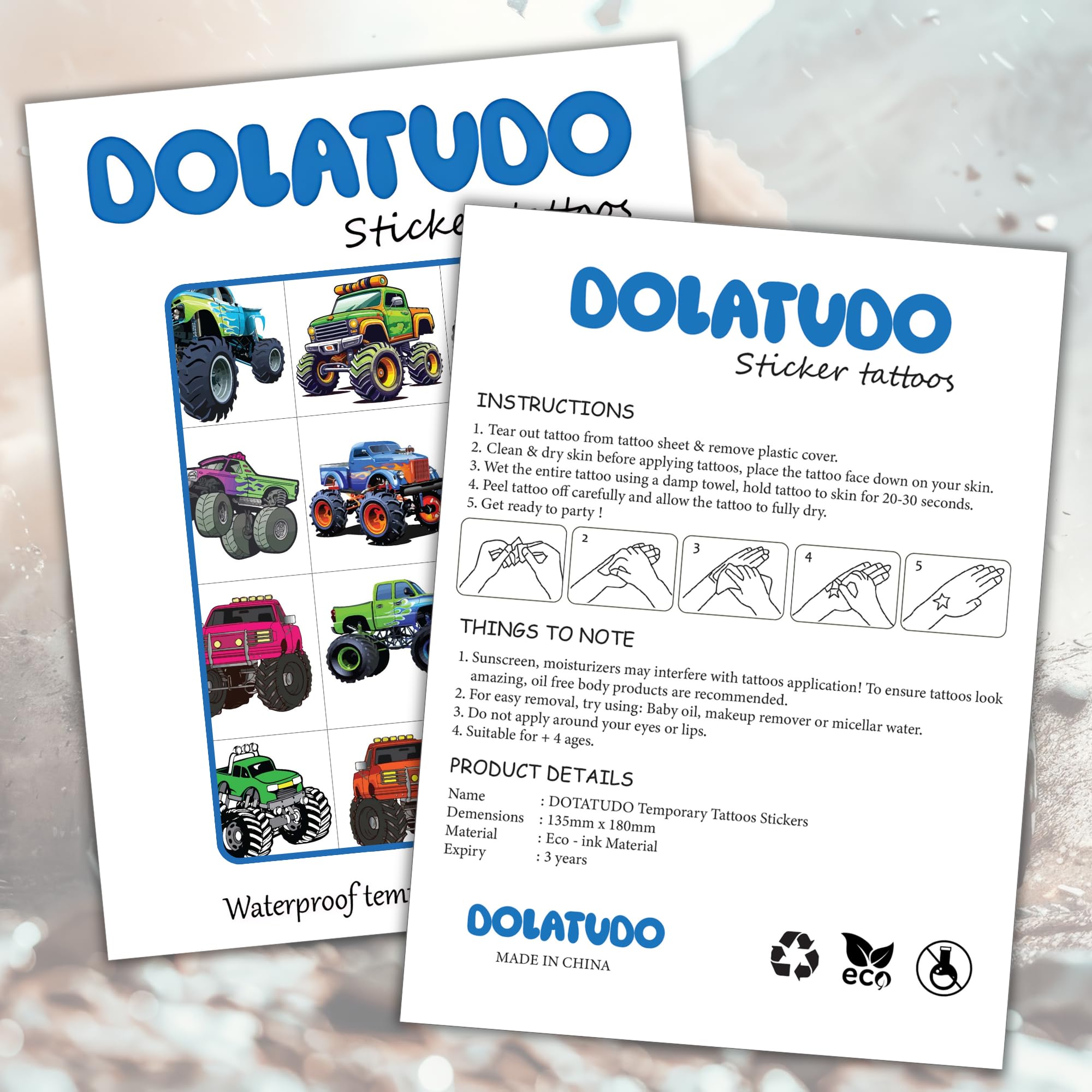 Waterproof Car & Truck Temporary Tattoos - Fun Vehicle-Themed Stickers for Kids Birthday Parties, School Rewards, Party Favors & Decorations - Perfect for Themed Events, Classroom Incentives & Children's Activities