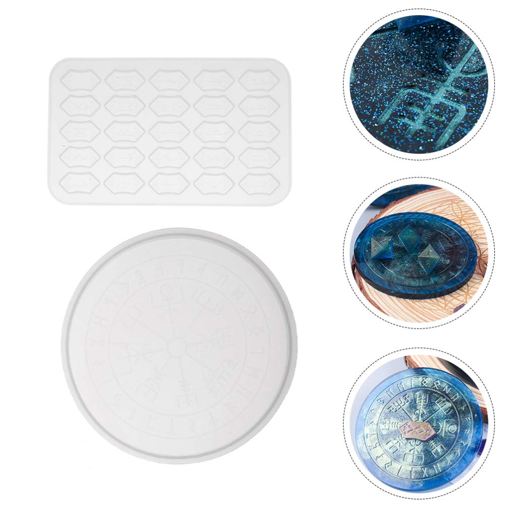 EXCEART 2-Piece Divination Runes Letter Silicone Mold Set - Handmade Resin Trinket Tray for Gelatin & Art Crafts - Perfect for Witchcraft, Wiccan Rituals, DIY Jewelry Making and Spiritual Decorations