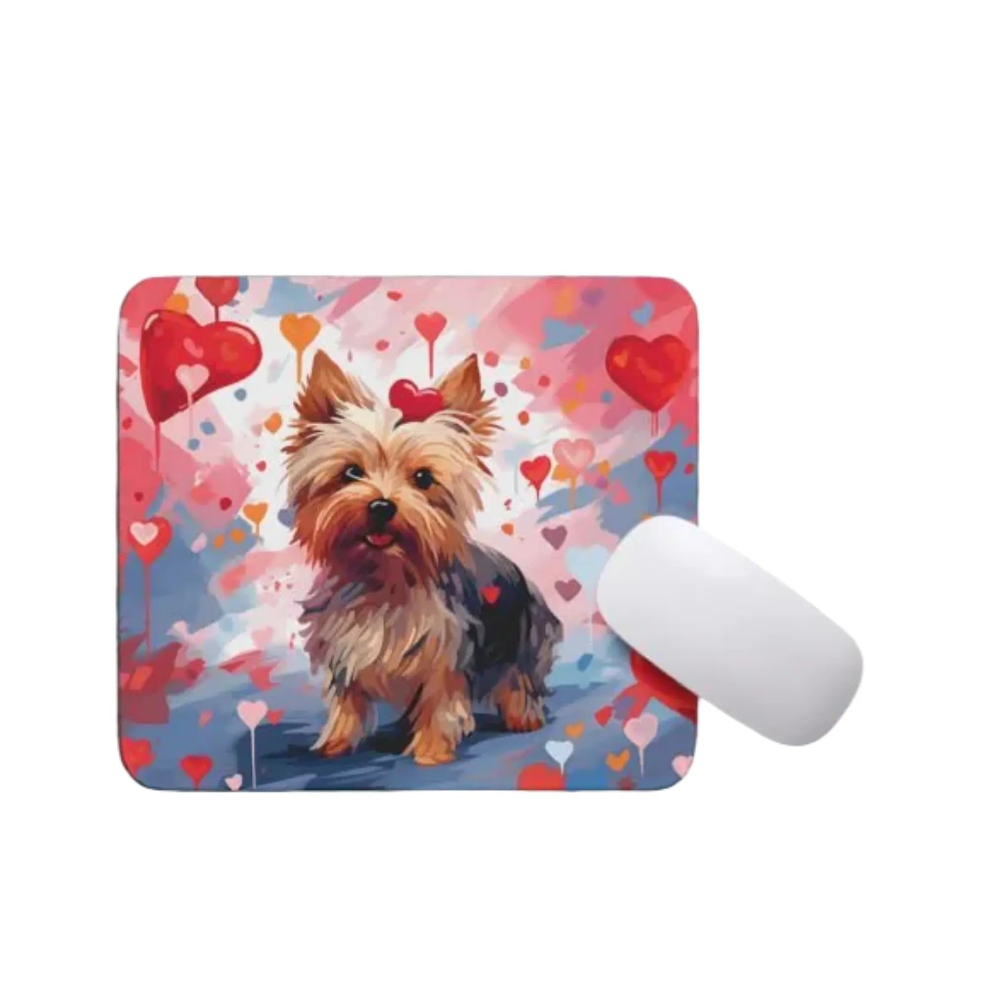 Yorkie Mouse Pad - Non-Slip Rubber Desk Mat with Red Hearts Pattern, Cute Puppy in Love Design for Computer & Laptop - Perfect Gift for Dog Lovers | Home Office, Gaming & Work Desk Accessory