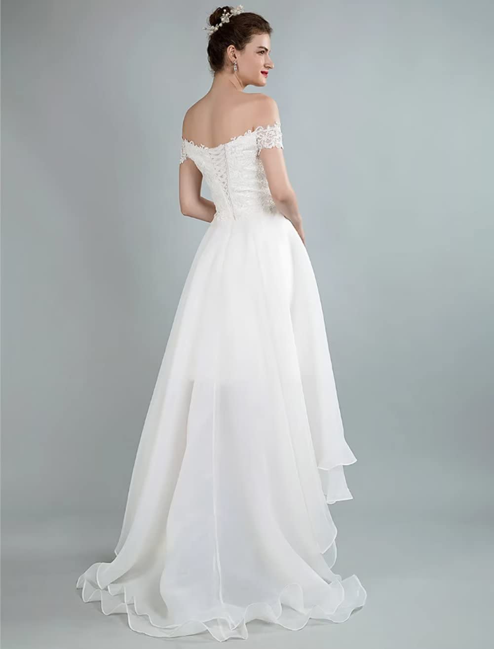 Mauuwy 2024 Satin Lace Off Shoulder Wedding Dress for Bride - Elegant Long Gown with Thigh High Slit | Perfect for Beach, Church & Formal Wedding Ceremonies