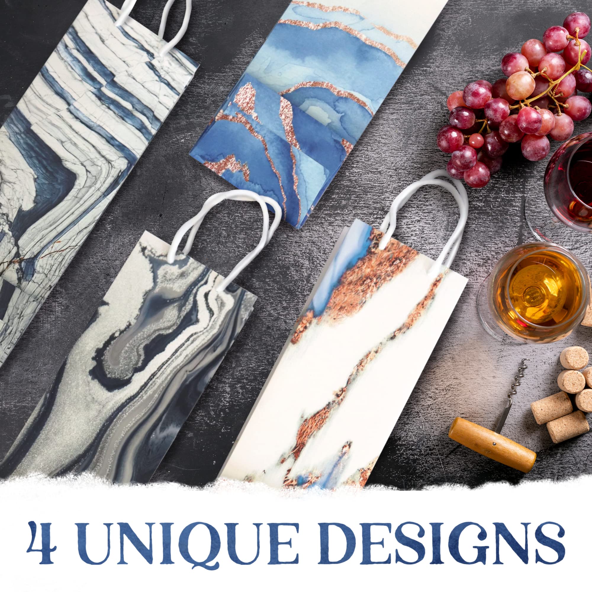 Luxury Marble Design Wine Bottle Gift Bags - Set of 12 Tall Elegant Wine Bags for Wedding, Anniversary & Holiday Gifting - Perfect for Champagne, Liquor & Wine Bottles