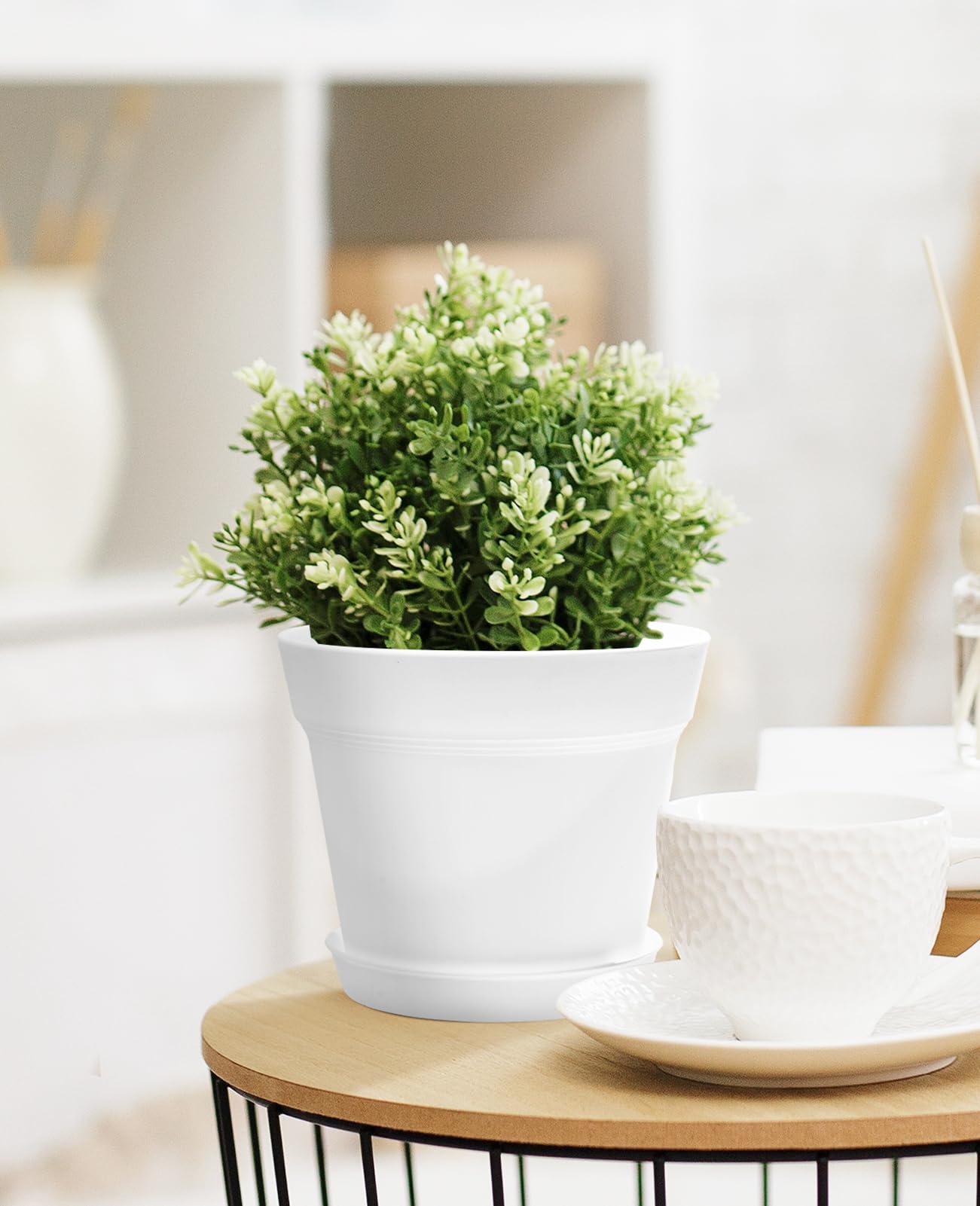15 Pack 6 Inch White Plastic Plant Pots with Drainage Holes & Trays - Homenote Flower Planters for Indoor Outdoor Garden, Succulents, Herbs - Perfect for Home Decor, Office Desk, Balcony Gardening