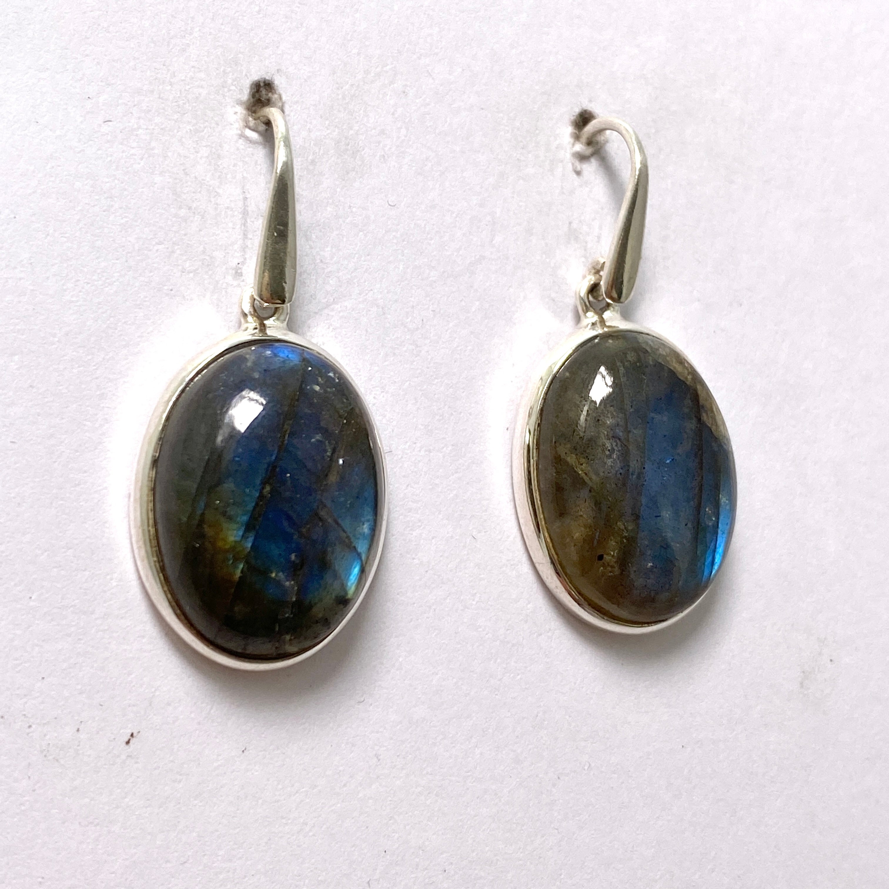 Natural Labradorite Oval Cabochon Earrings - Handmade Sterling Silver Dangle Jewelry for Women - Perfect for Everyday Wear, Office & Special Occasions
