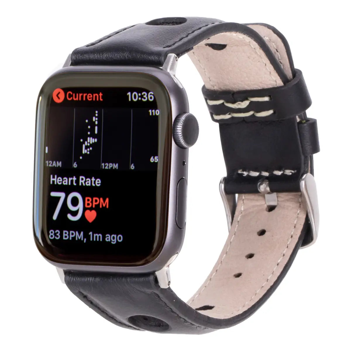 Premium Black Leather Rally Strap for Apple Watch - Durable, Comfortable & Stylish Band for Workouts, Running & Everyday Wear