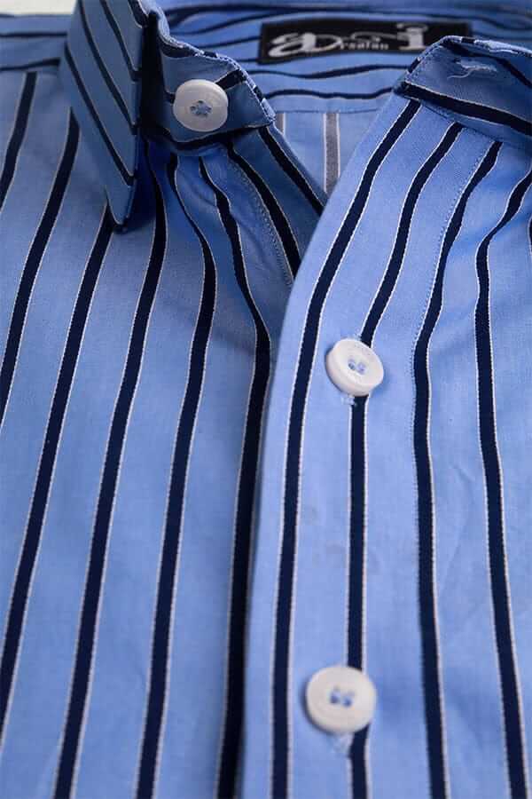 Premium Blue & Black Pinstripe Formal Dress Shirt for Men - Business, Office & Wedding Attire | Slim Fit Button Down Shirt for Professional & Special Occasions