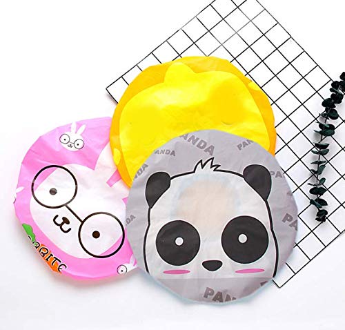 WOIWO 5 Pack Cute Cartoon Shower Caps - Japanese Style Waterproof Bath Caps for Hair Washing & Showering - Perfect for Spa, Travel & Home Use