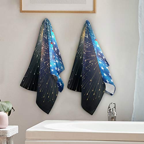 2 Pack Patriotic Hand Towels - Soft Luxury Bath & Kitchen Towels for July 4th Firework Celebration, Beach, Pool & Outdoor Use